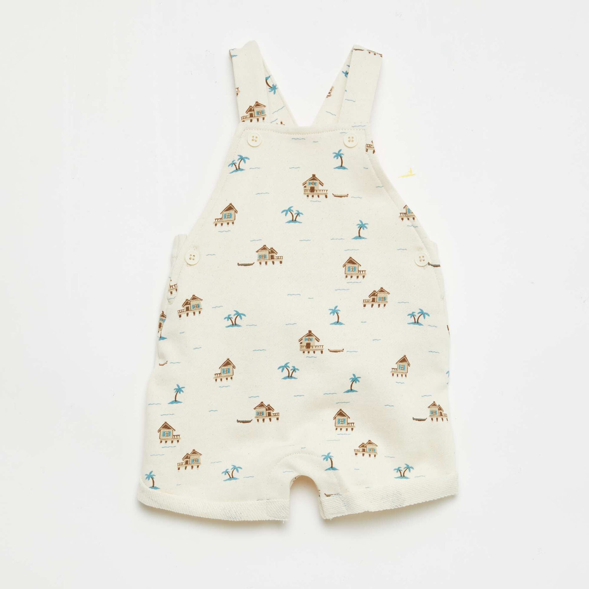 Salopette courte en molleton non gratté avec bretelles en coton BEIGE