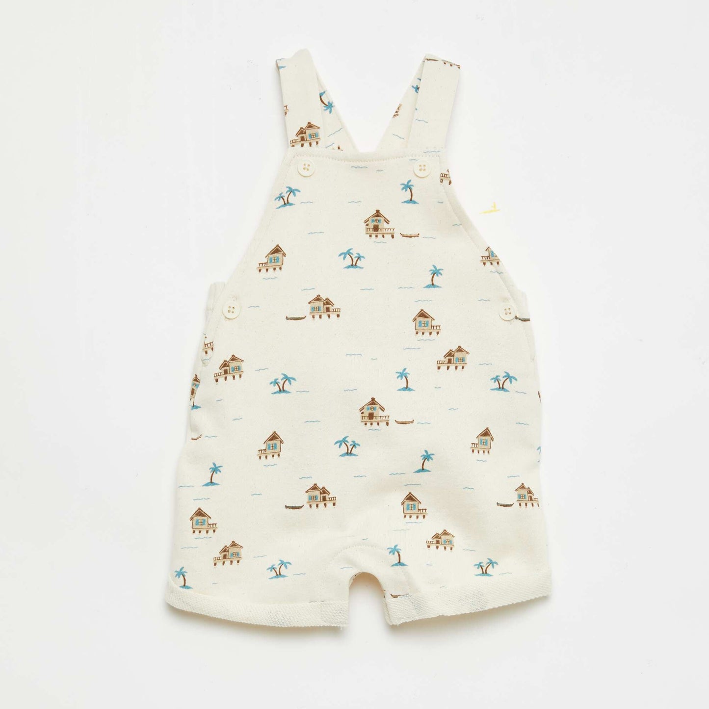 Salopette courte en molleton non gratté avec bretelles en coton BEIGE