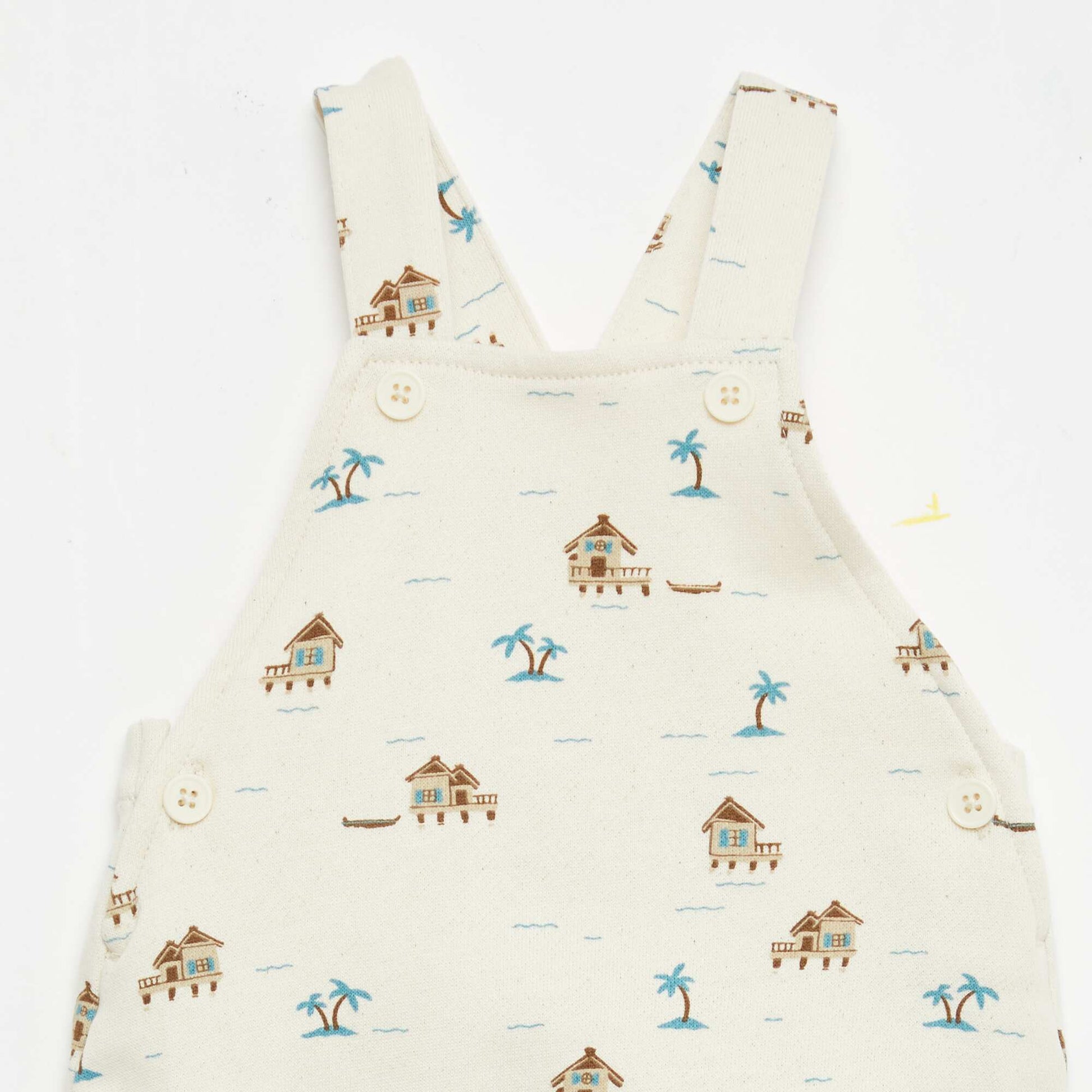 Salopette courte en molleton non gratté avec bretelles en coton BEIGE