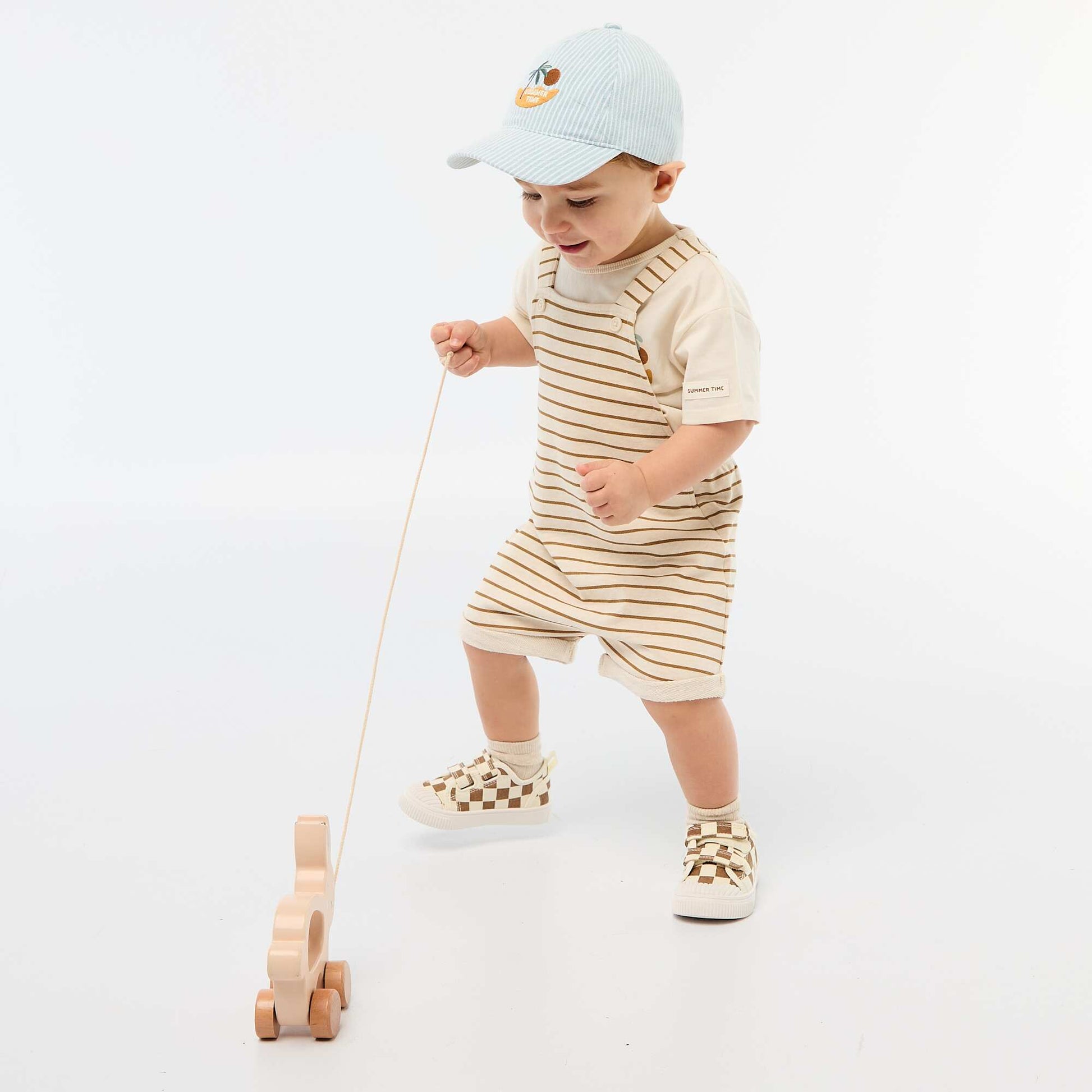 Salopette courte en molleton non gratté avec bretelles en coton BEIGE