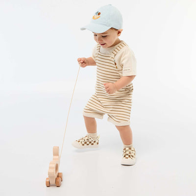 Salopette courte en molleton non gratté avec bretelles en coton BEIGE