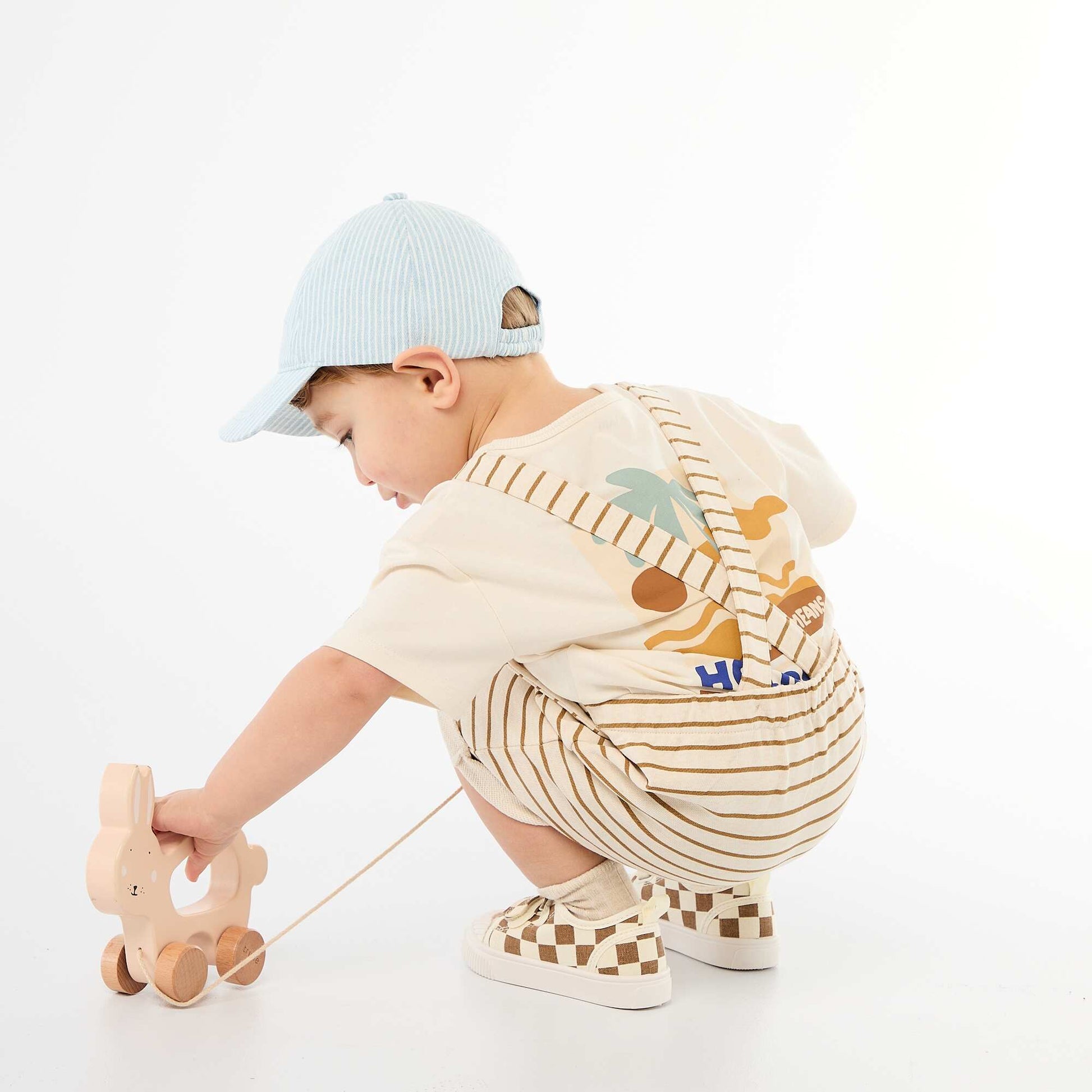 Salopette courte en molleton non gratté avec bretelles en coton BEIGE