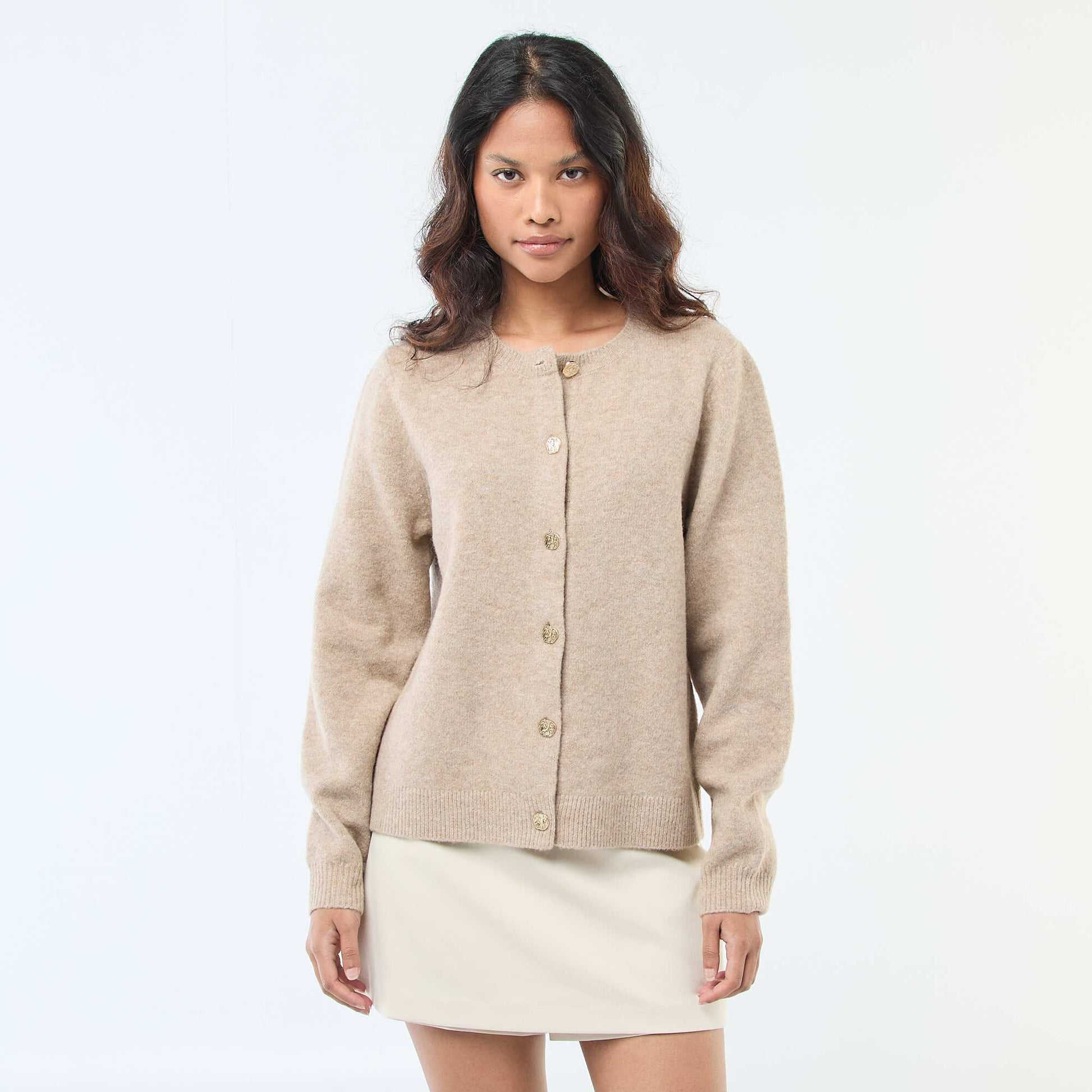 Gilet en maille avec boutons dorés BEIGE