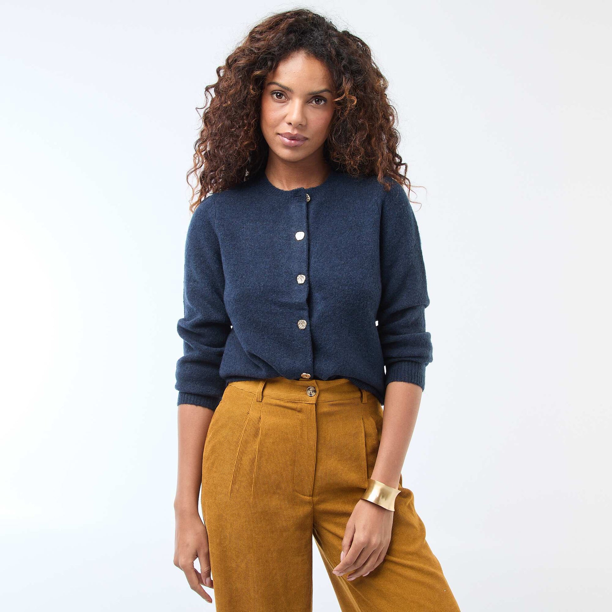 Gilet en maille avec boutons dorés BLEU