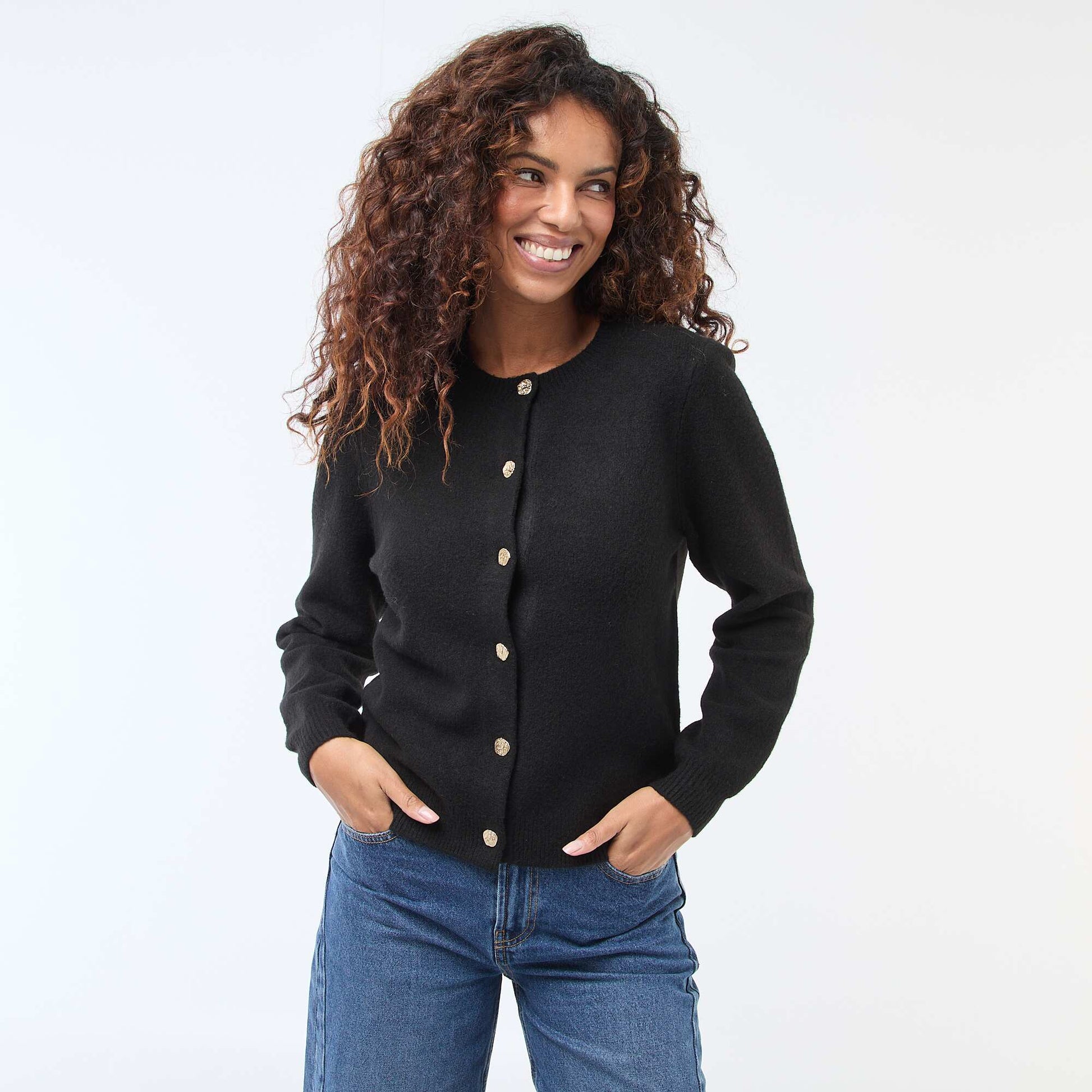Gilet en maille avec boutons dorés NOIR