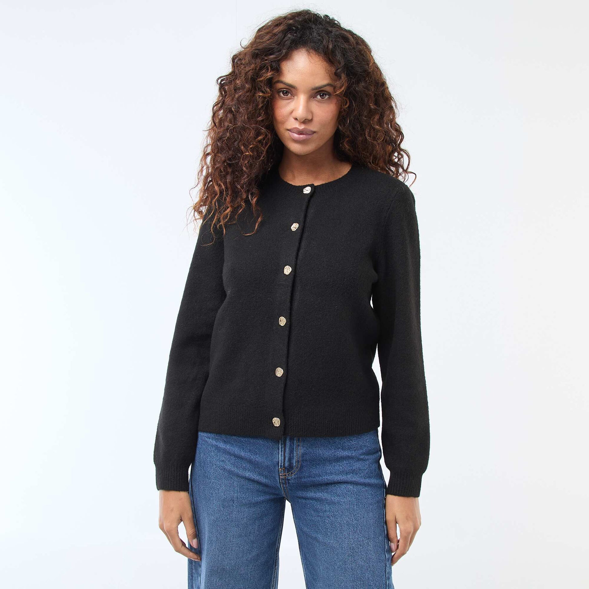 Gilet en maille avec boutons dorés NOIR
