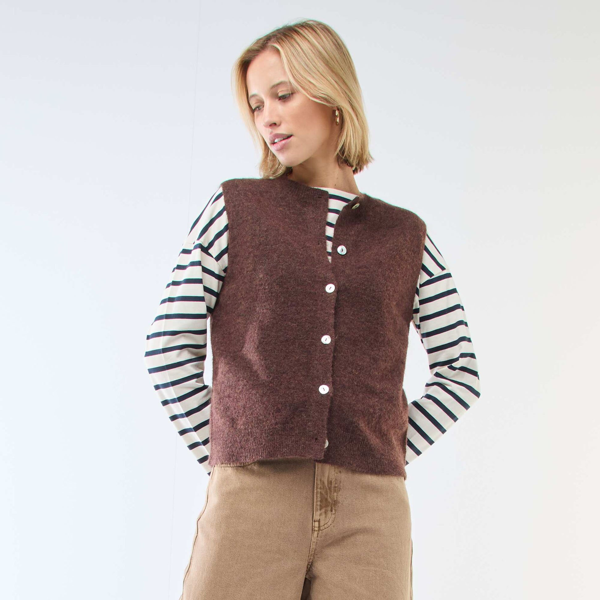 Gilet sans manches uni MARRON