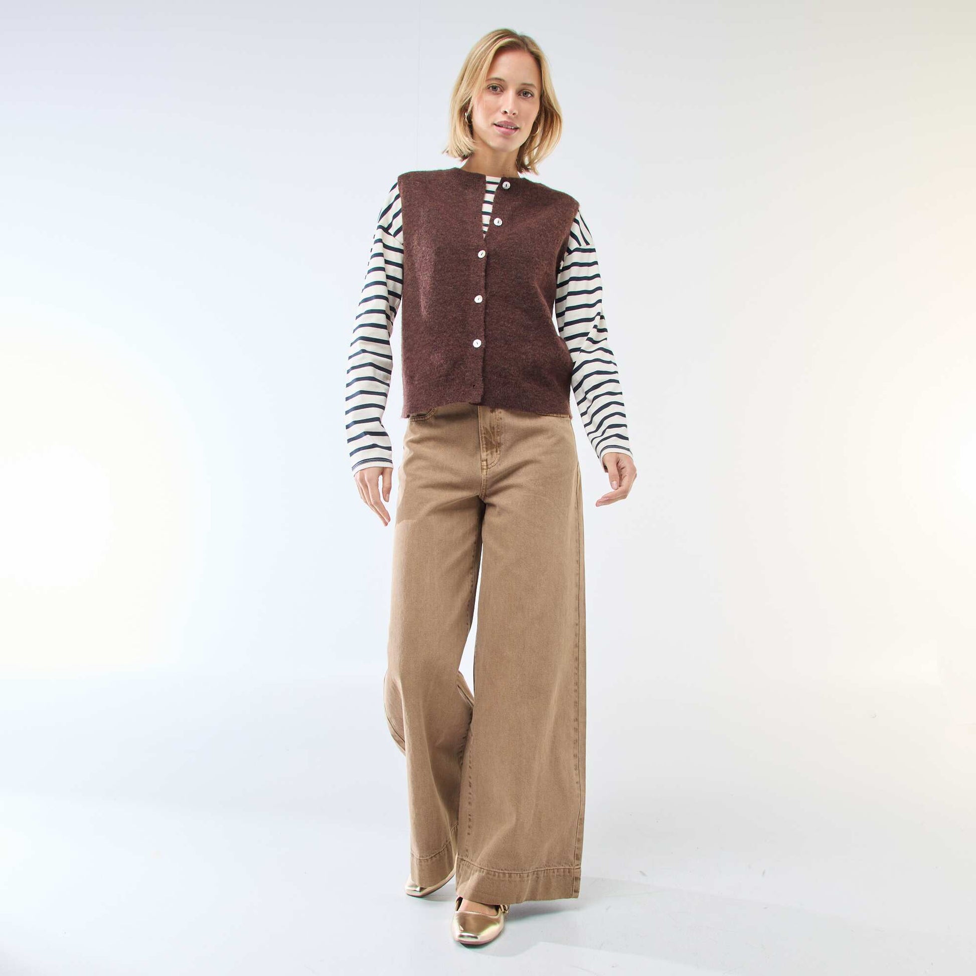 Gilet sans manches uni MARRON