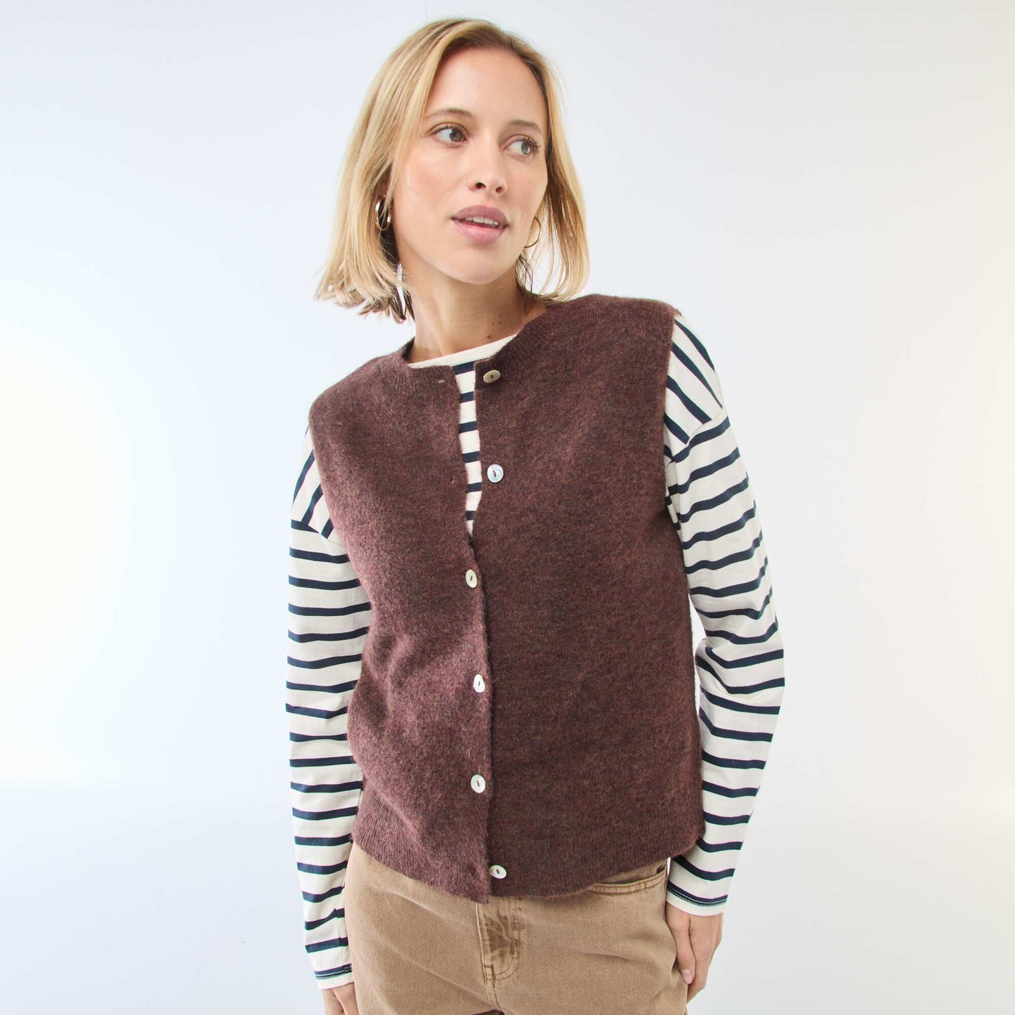 Gilet sans manches uni MARRON