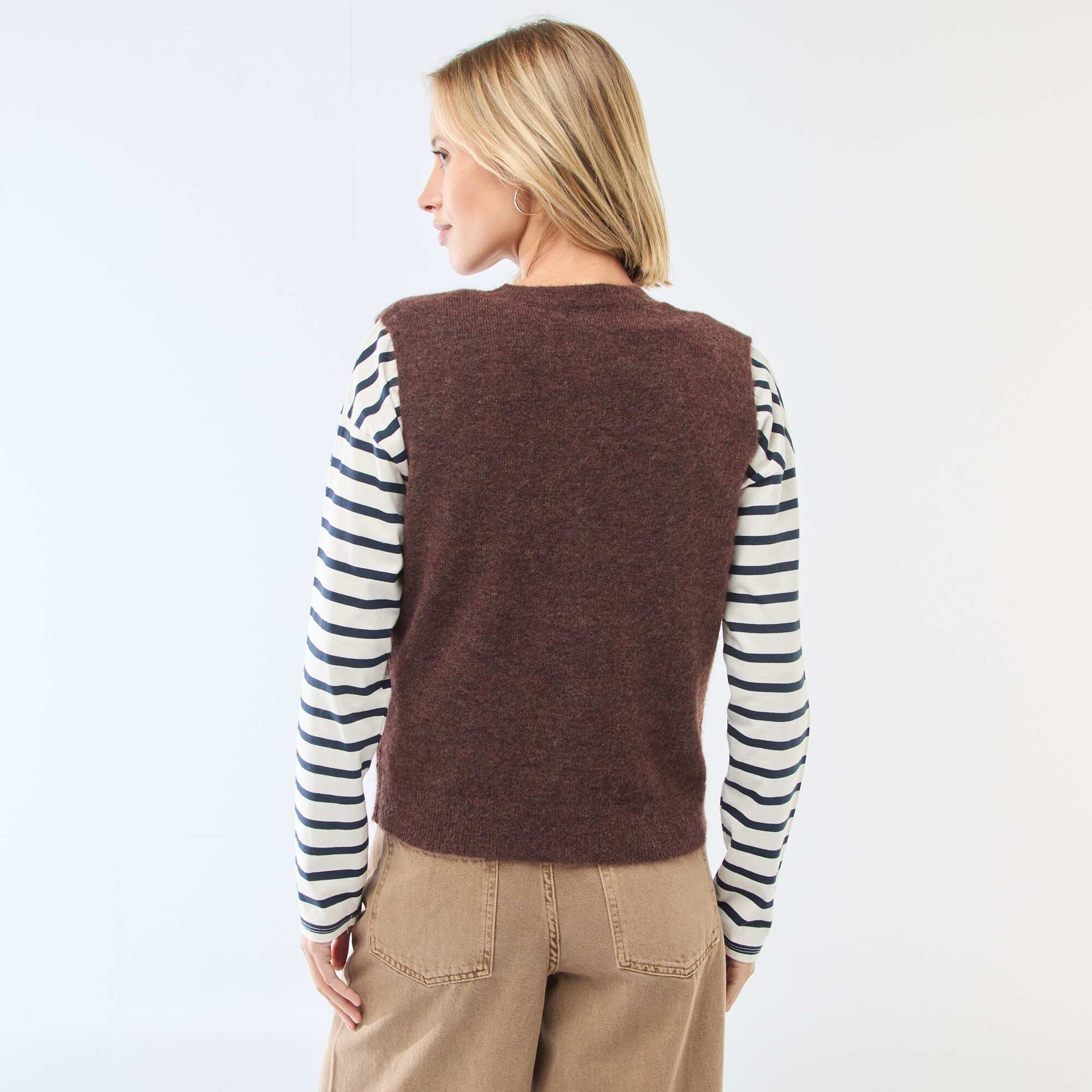 Gilet sans manches uni MARRON