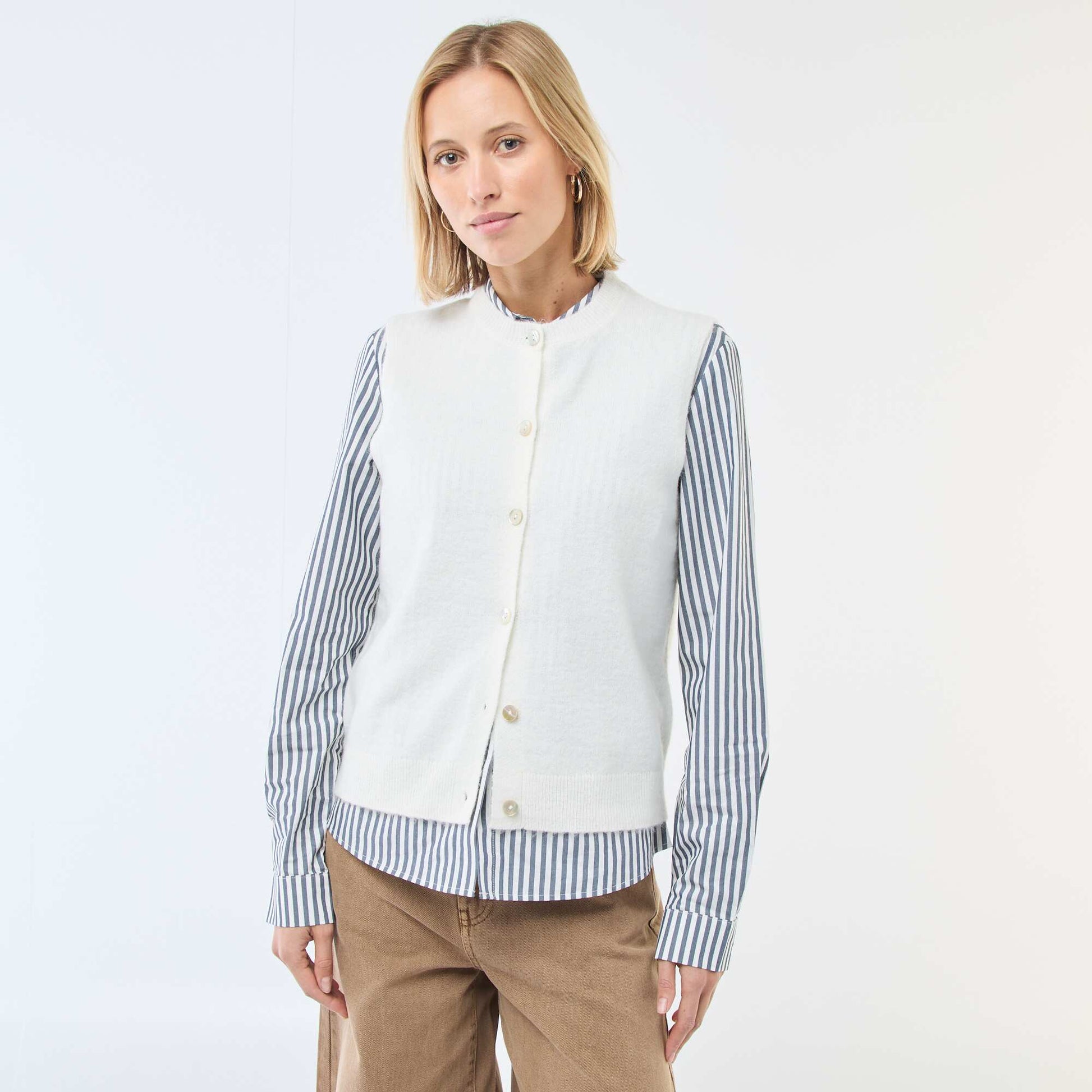Gilet sans manches uni BEIGE