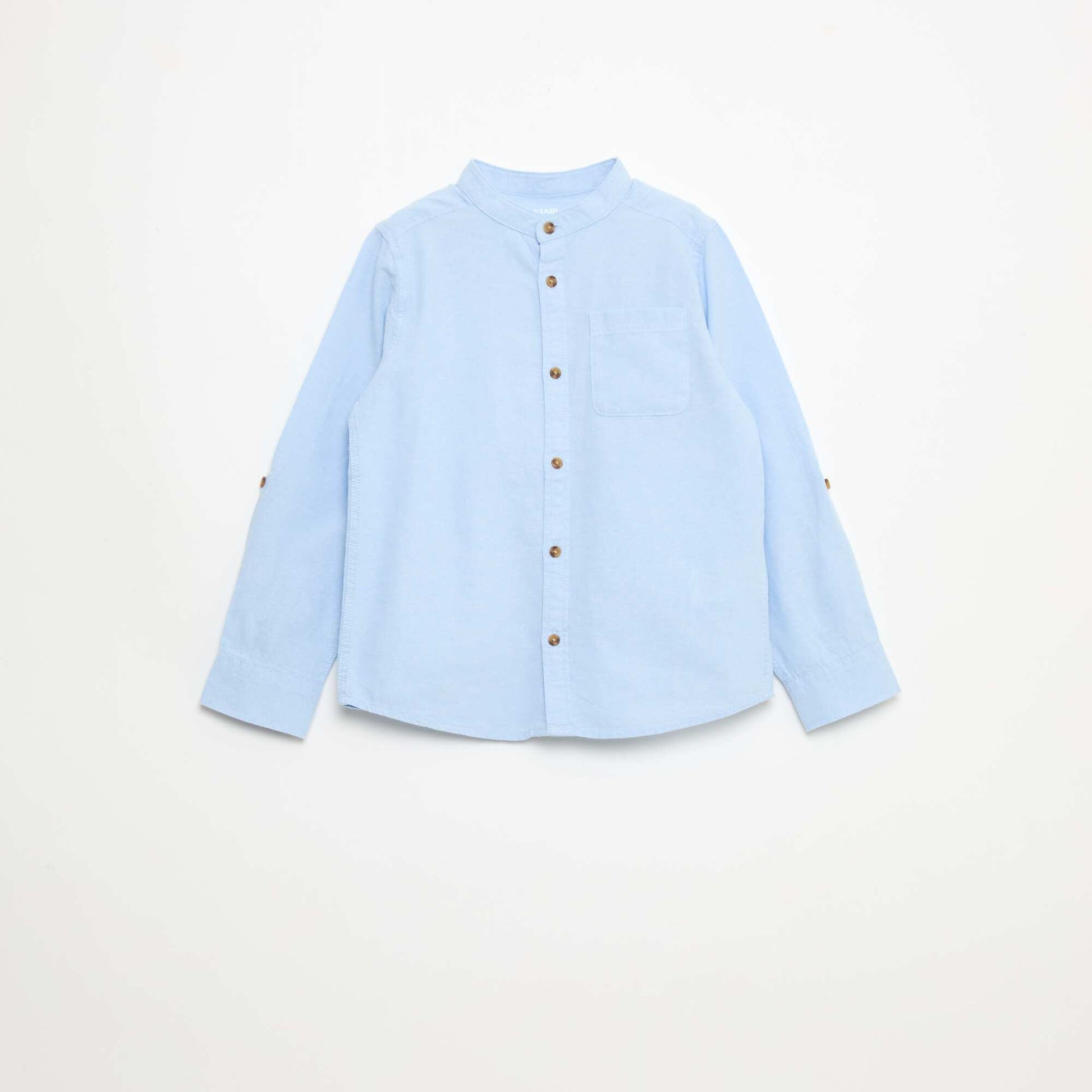 Chemise col mao en coton uni BLEU