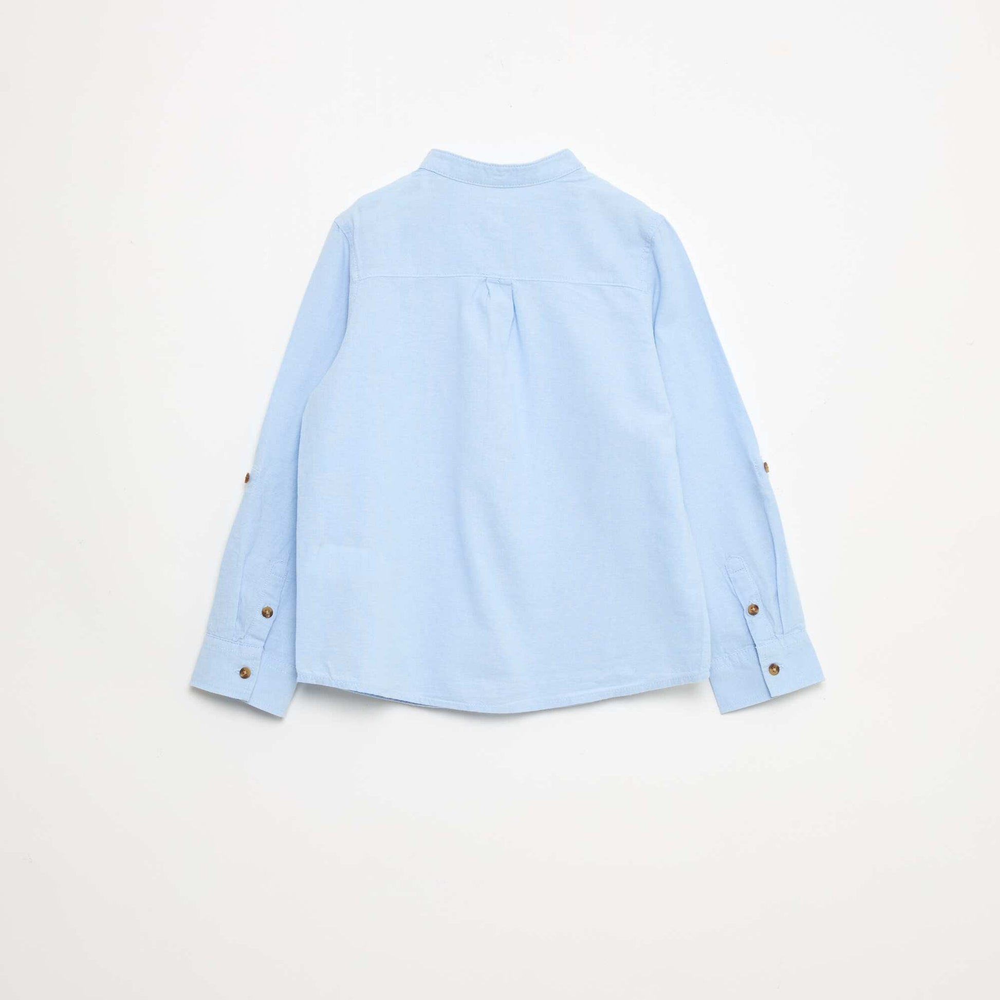 Chemise col mao en coton uni BLEU