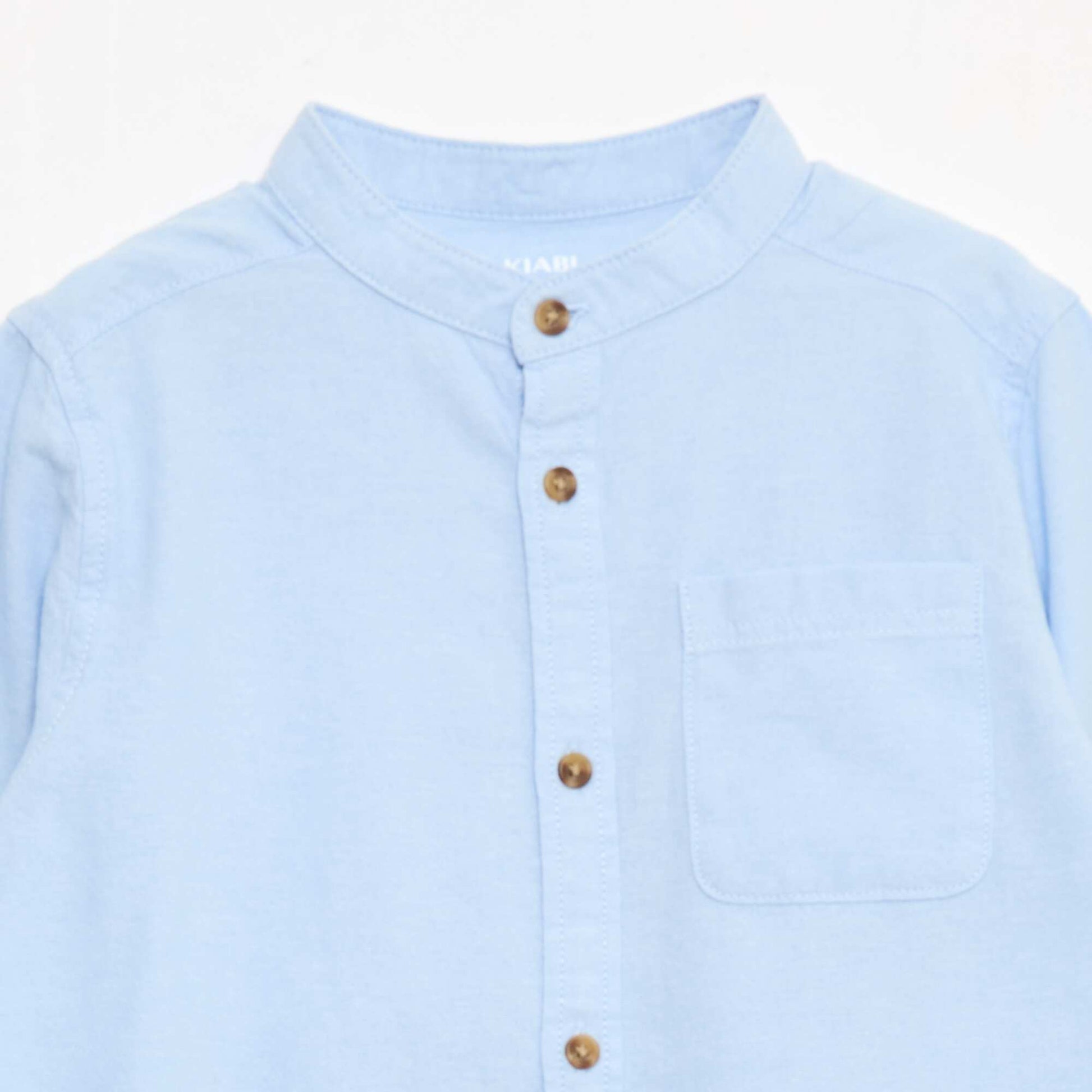 Chemise col mao en coton uni BLEU