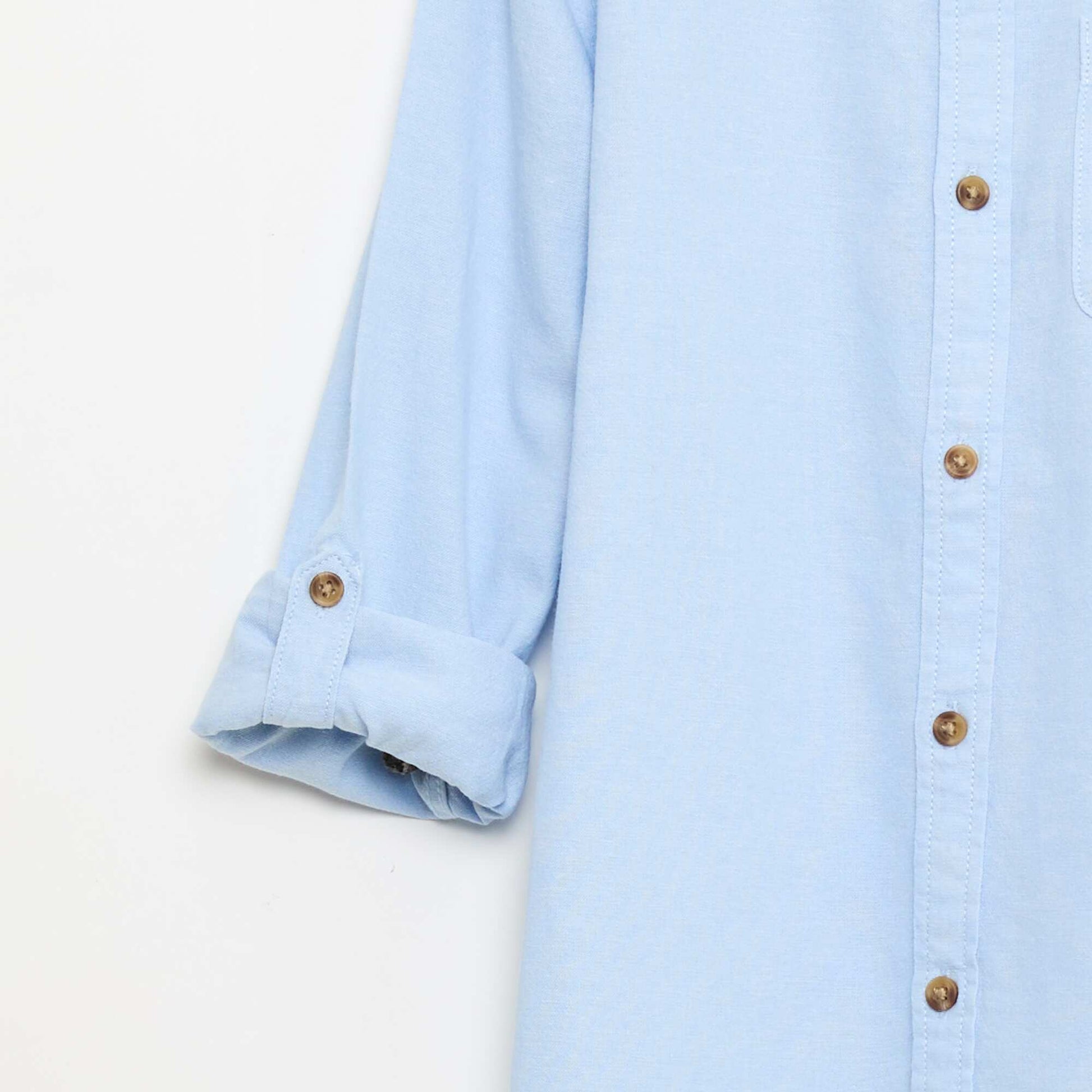 Chemise col mao en coton uni BLEU