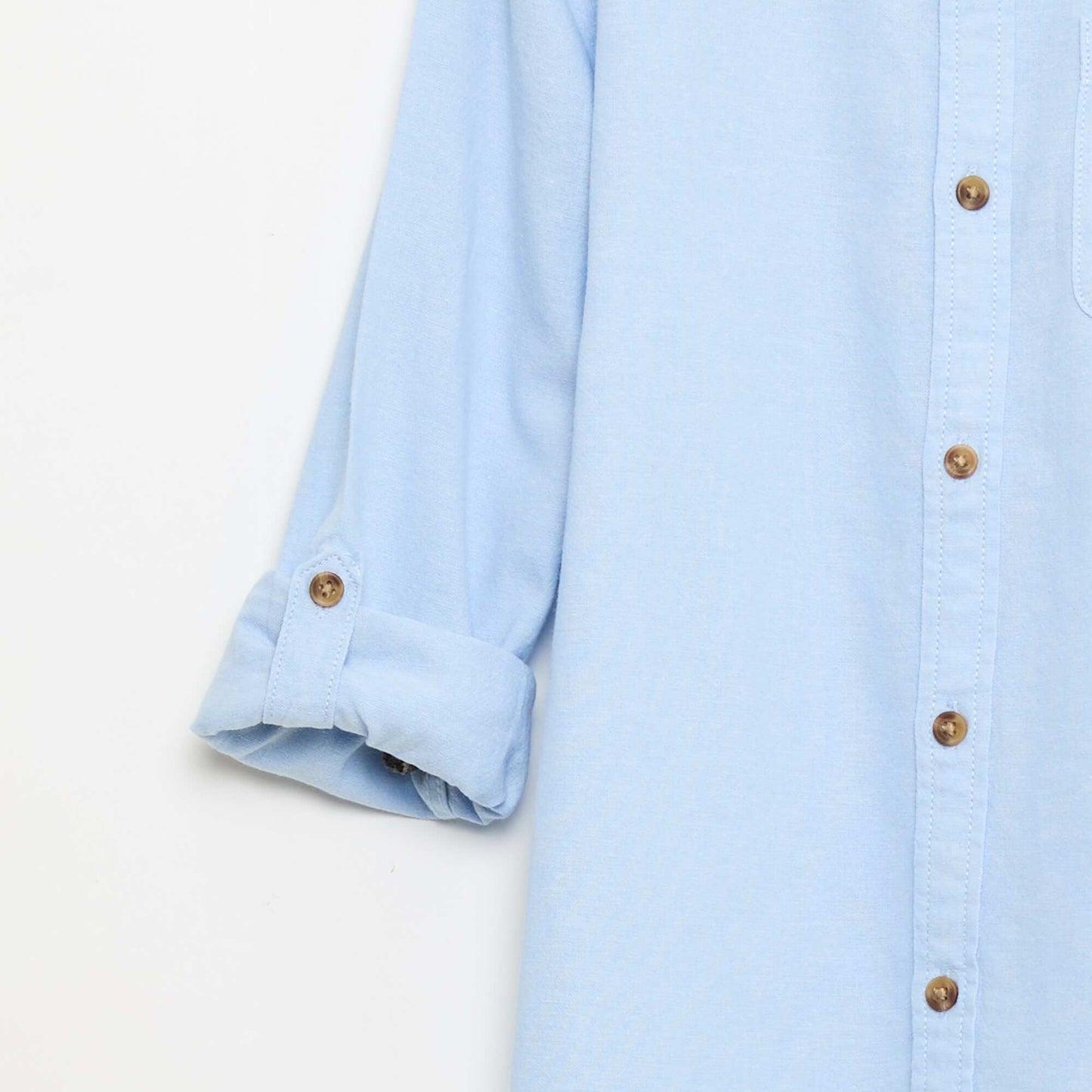 Chemise col mao en coton uni BLEU