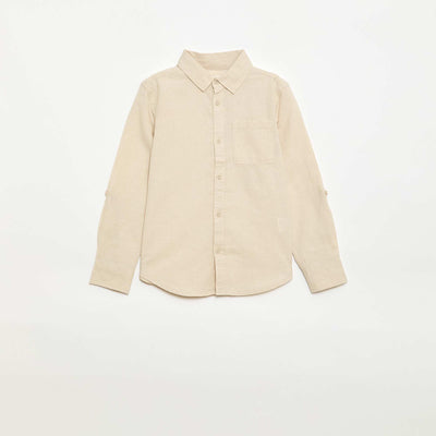 Chemise avec poche et manches retroussables BEIGE