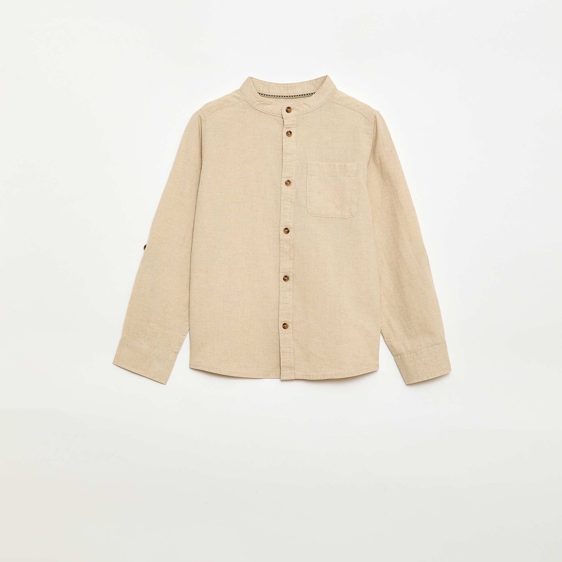 Chemise à manches longues en lin et coton BLANC