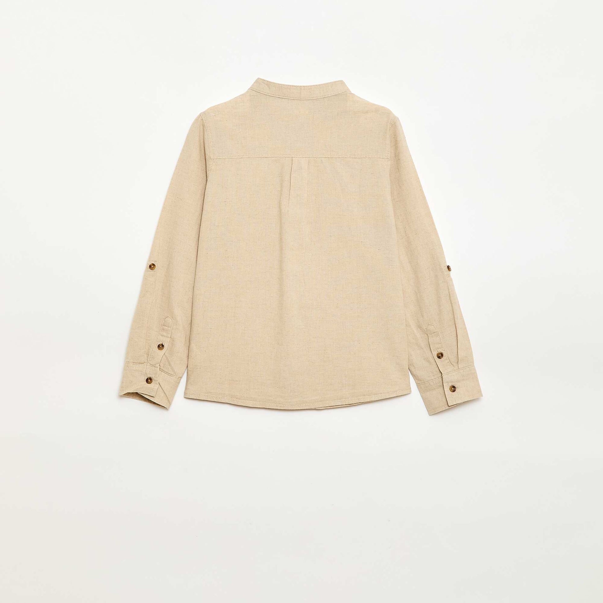 Chemise à manches longues en lin et coton BLANC