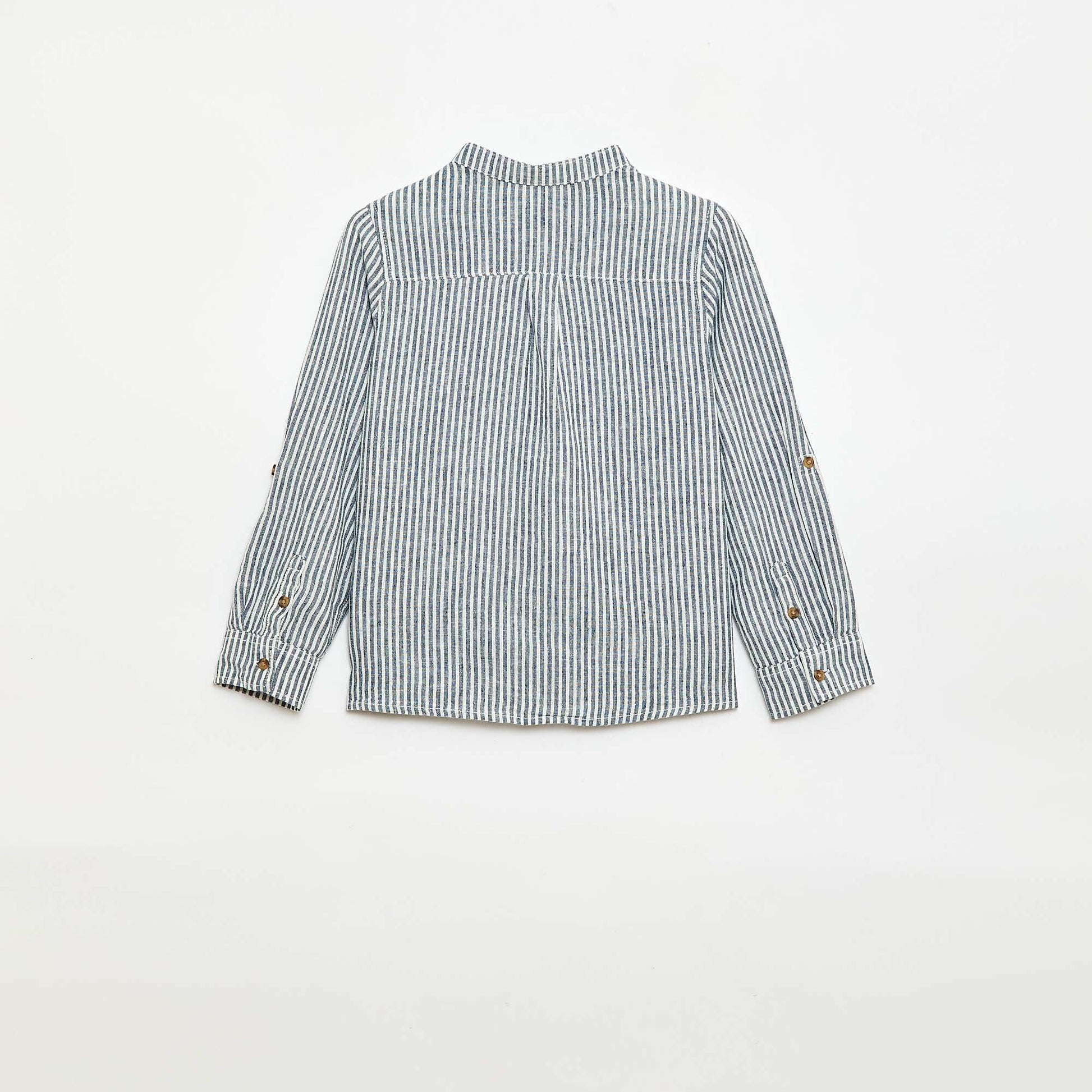 Chemise à manches longues en lin et coton BLEU