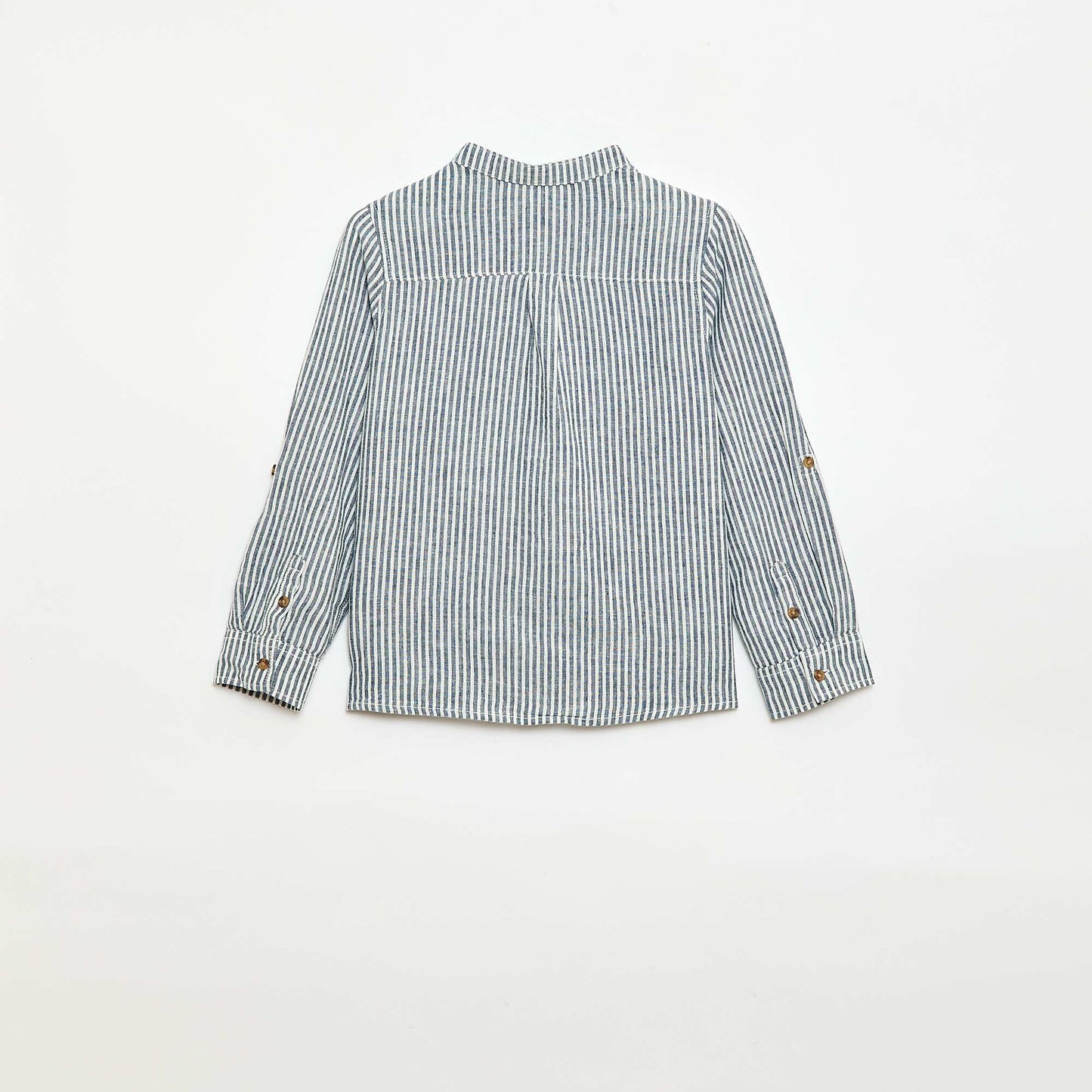 Chemise à manches longues en lin et coton BLEU