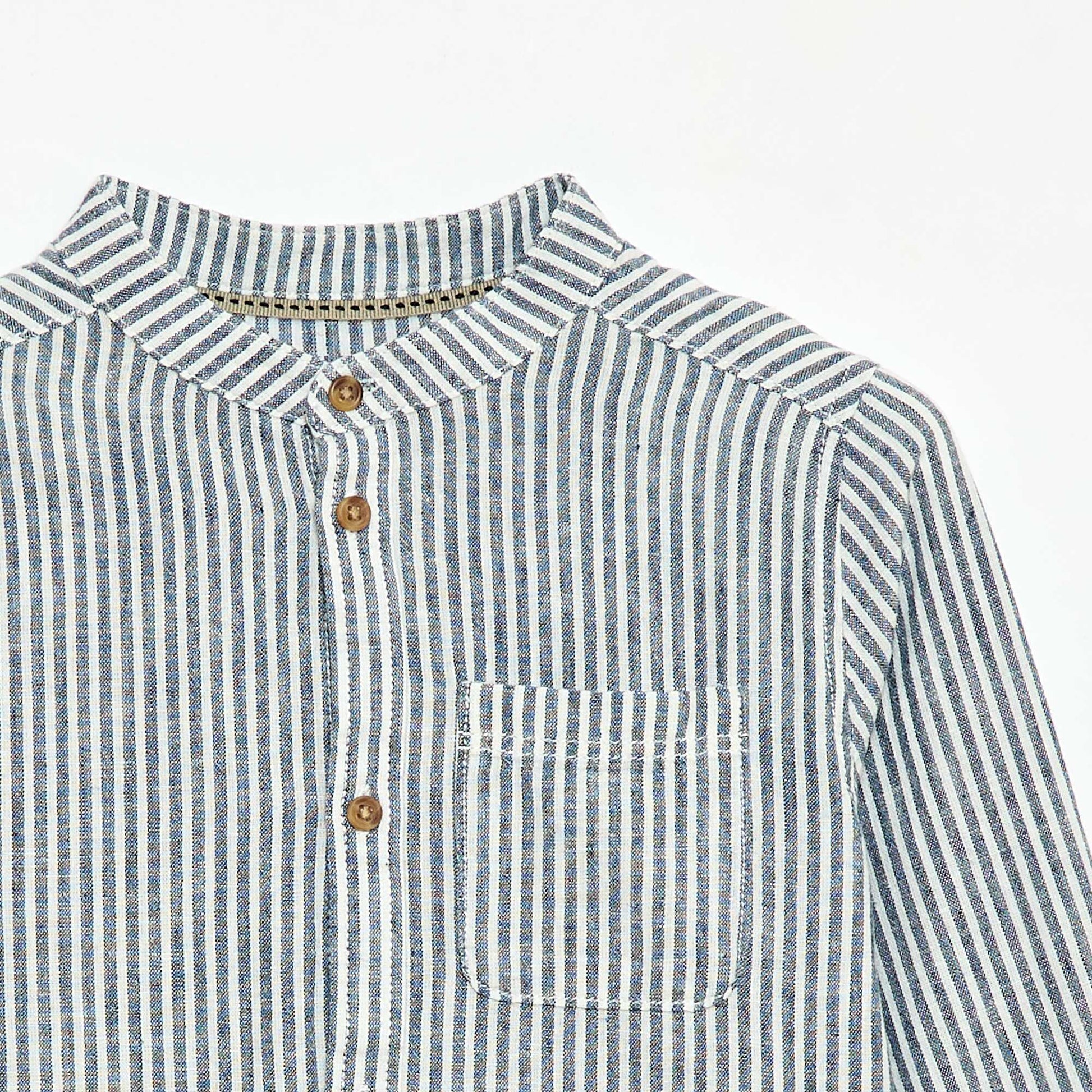 Chemise à manches longues en lin et coton BLEU
