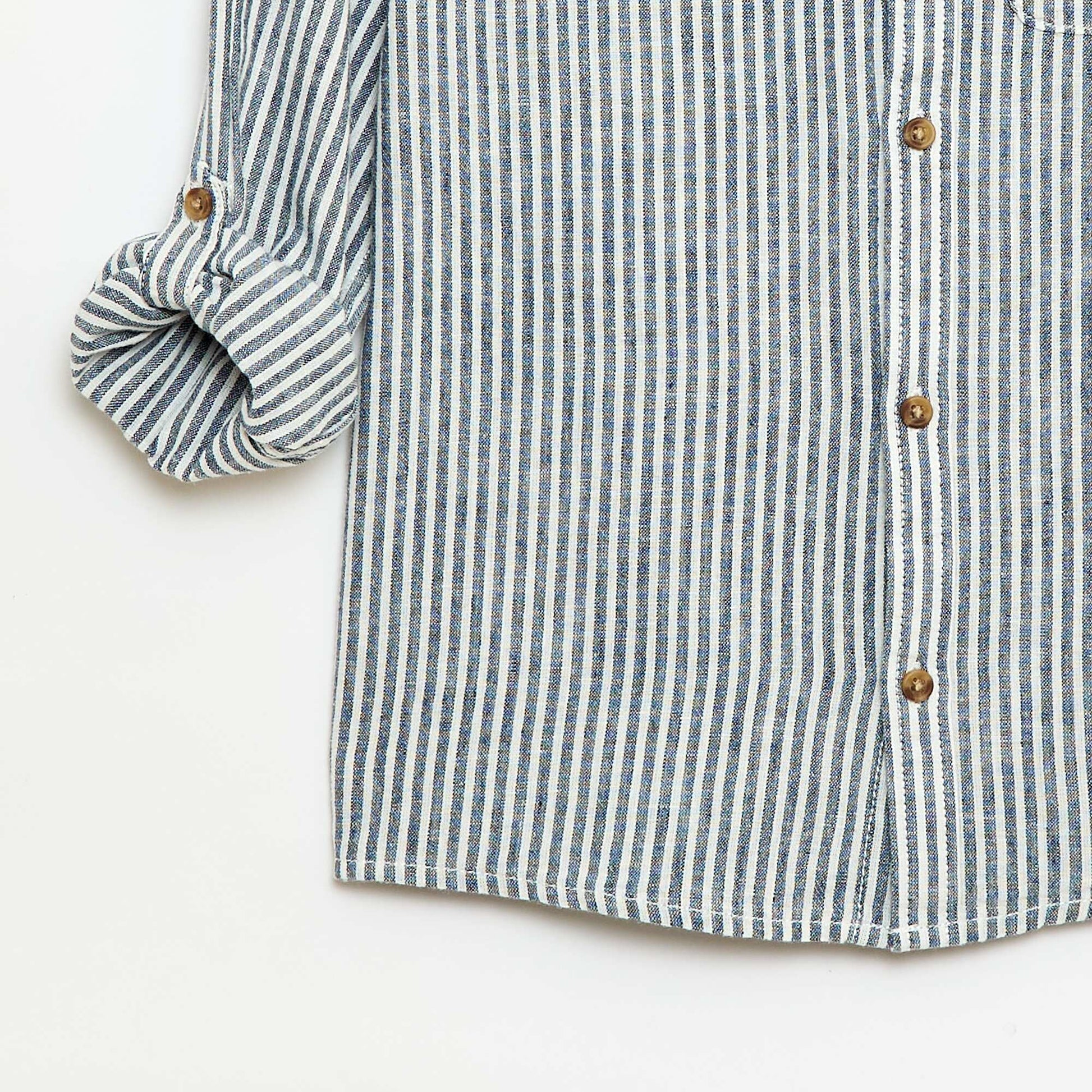 Chemise à manches longues en lin et coton BLEU