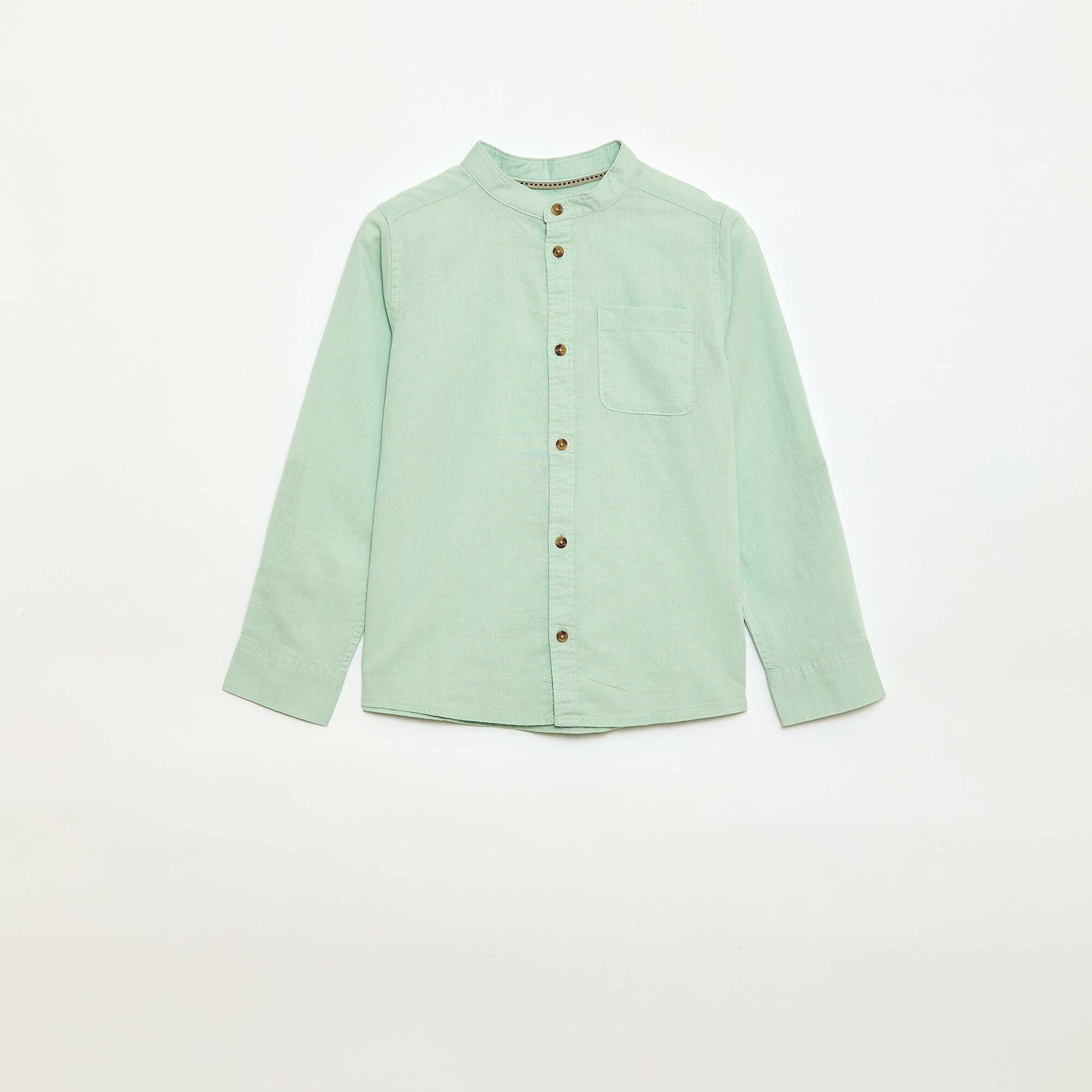 Chemise à manches longues en lin et coton VERT