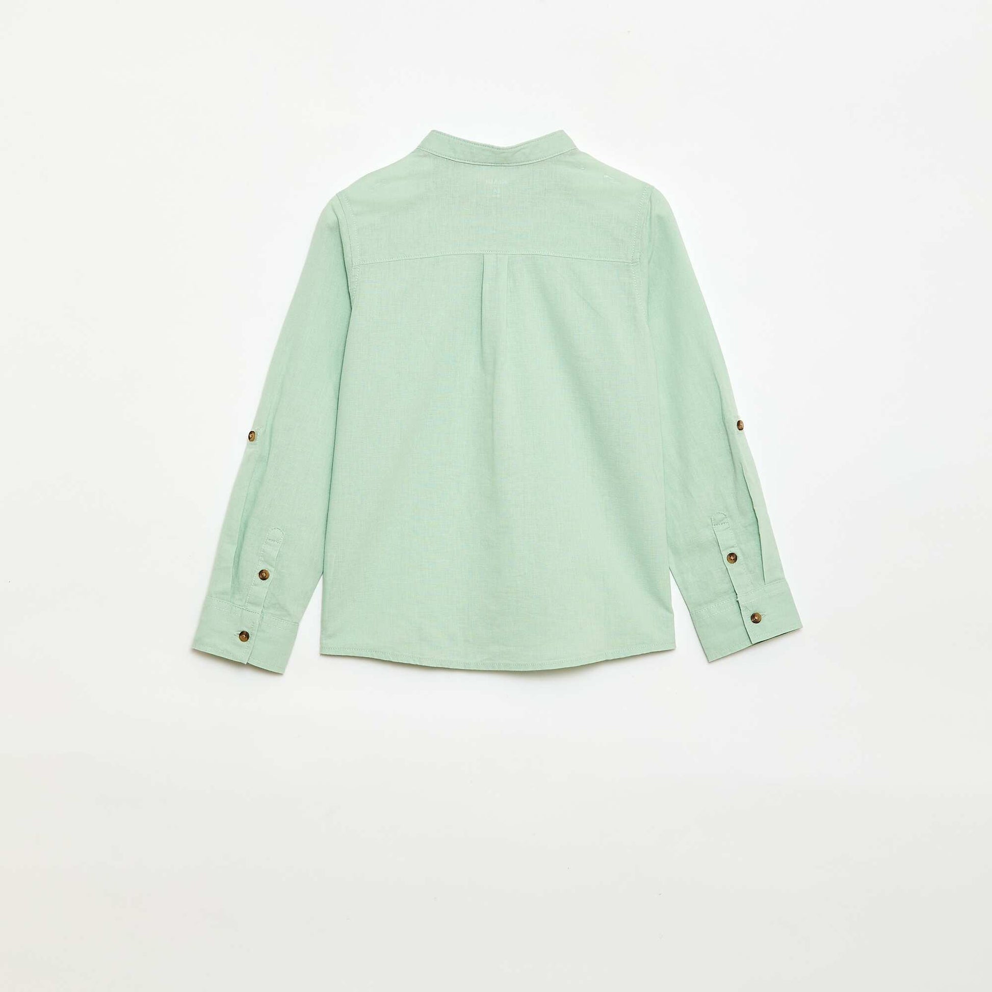 Chemise à manches longues en lin et coton VERT