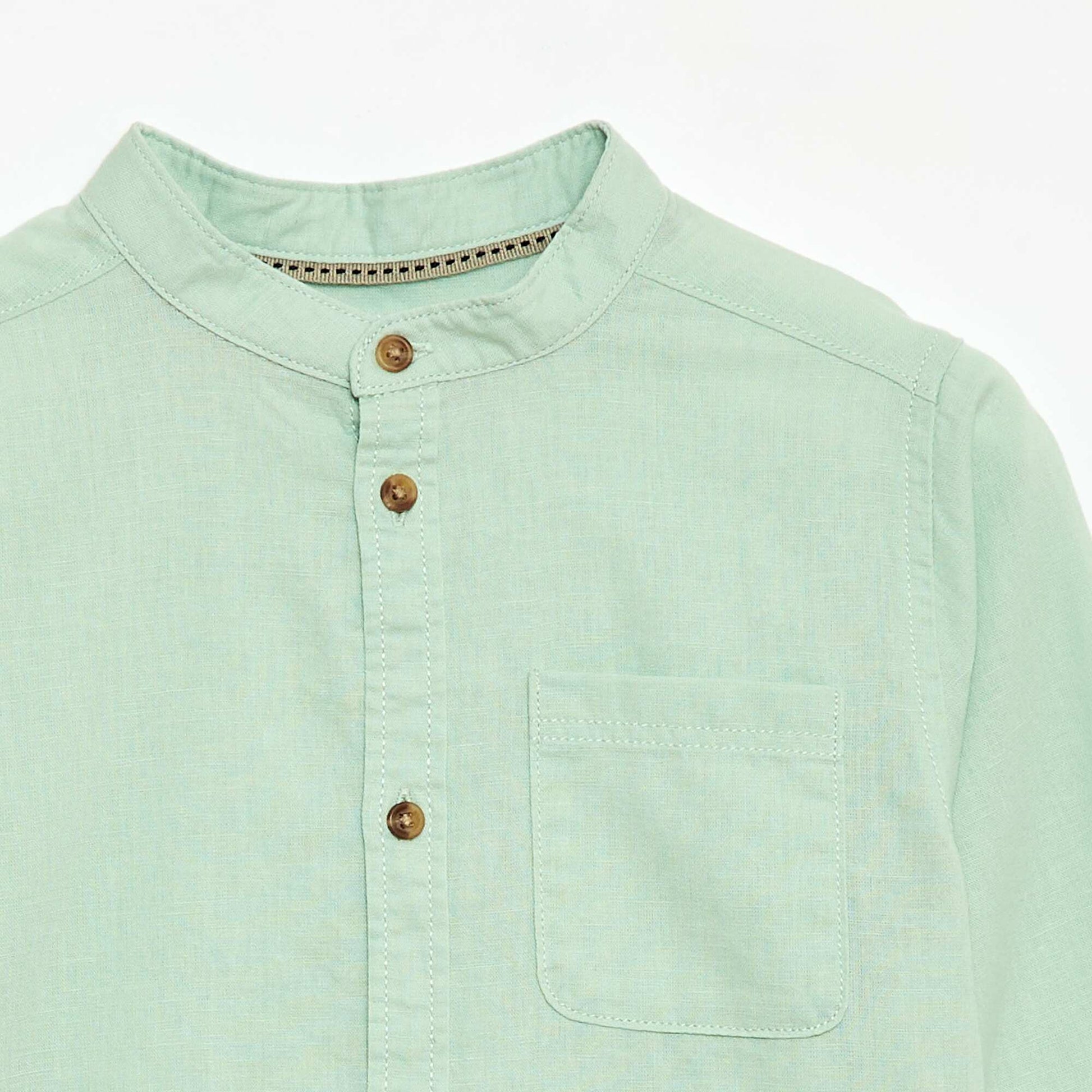 Chemise à manches longues en lin et coton VERT