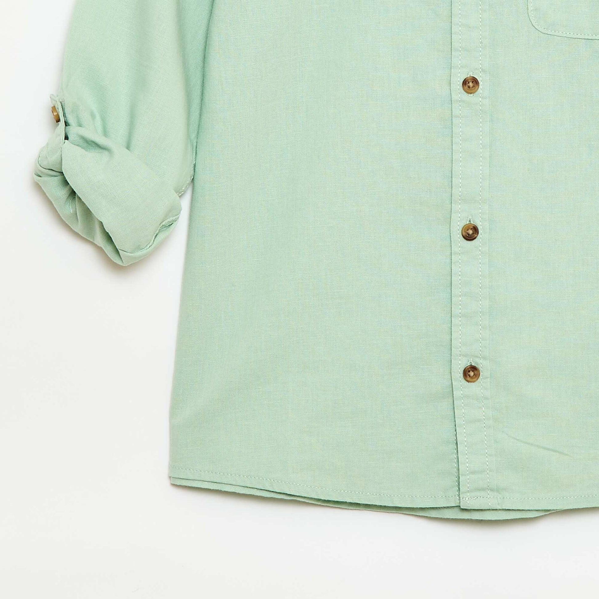 Chemise à manches longues en lin et coton VERT