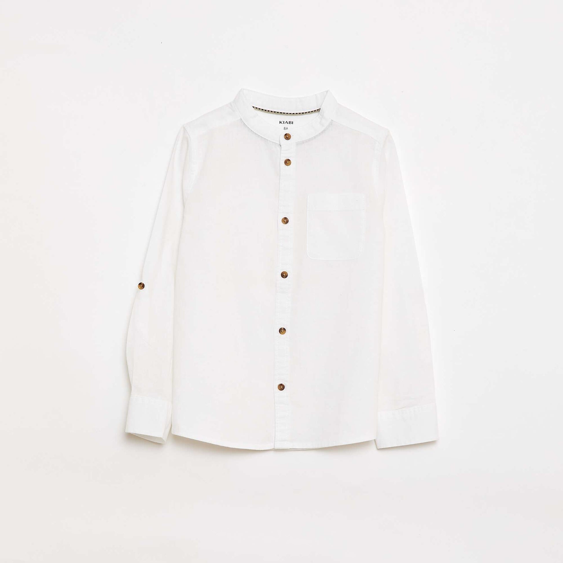 Chemise à manches longues en lin et coton BLANC