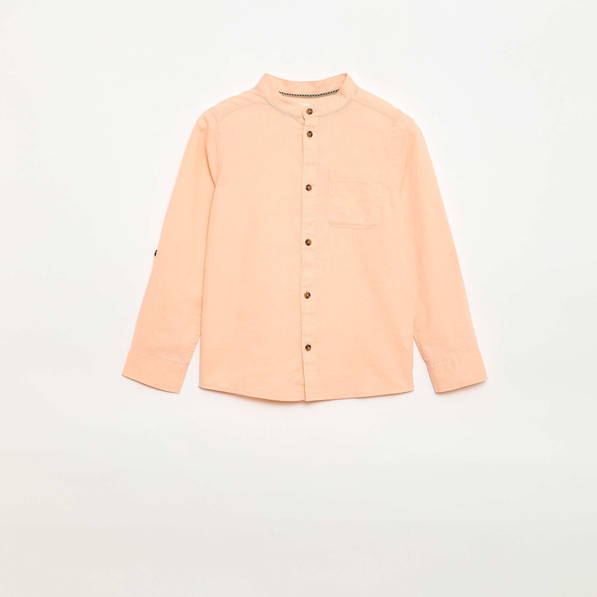 Chemise à manches longues en lin et coton ORANGE