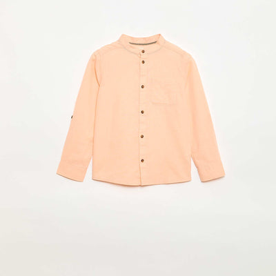 Chemise à manches longues en lin et coton ORANGE