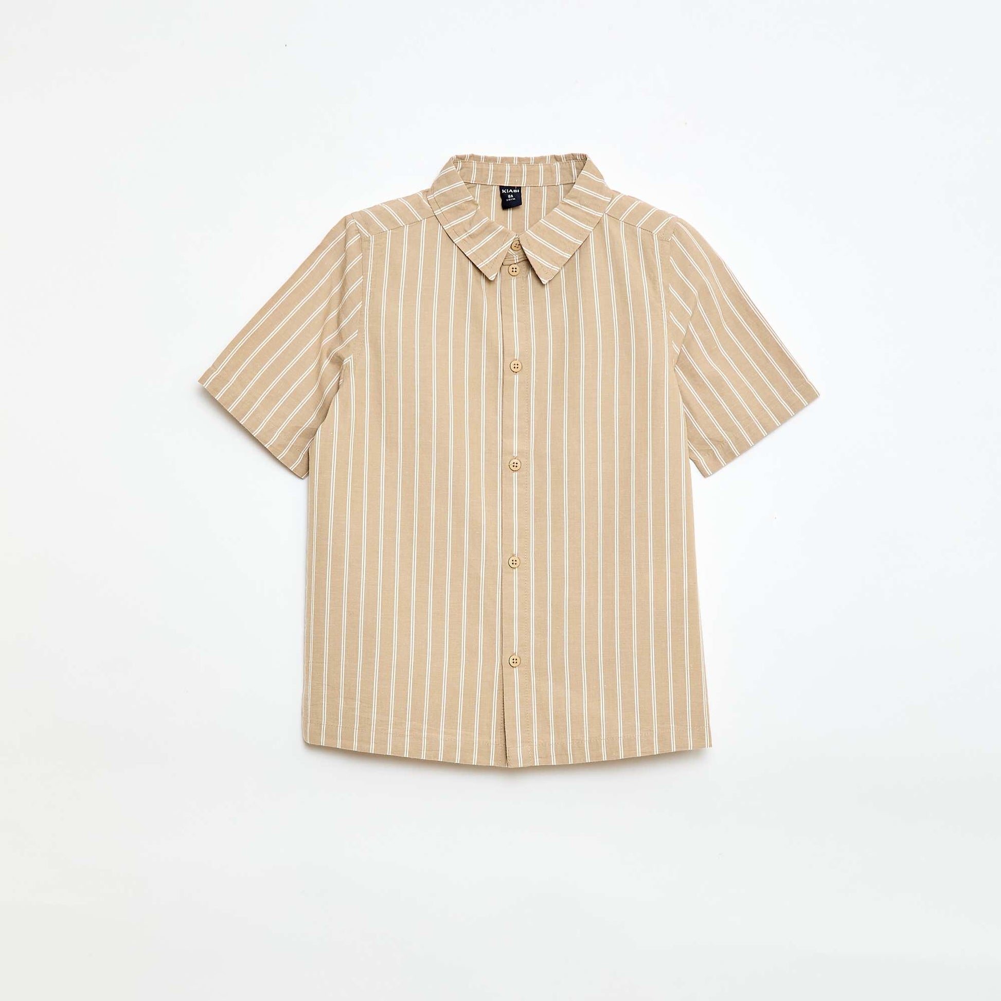 Chemise à rayures manches courtes en coton BEIGE
