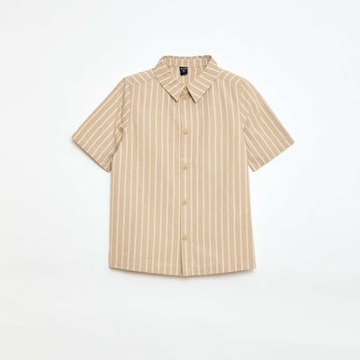 Chemise à rayures manches courtes en coton BEIGE