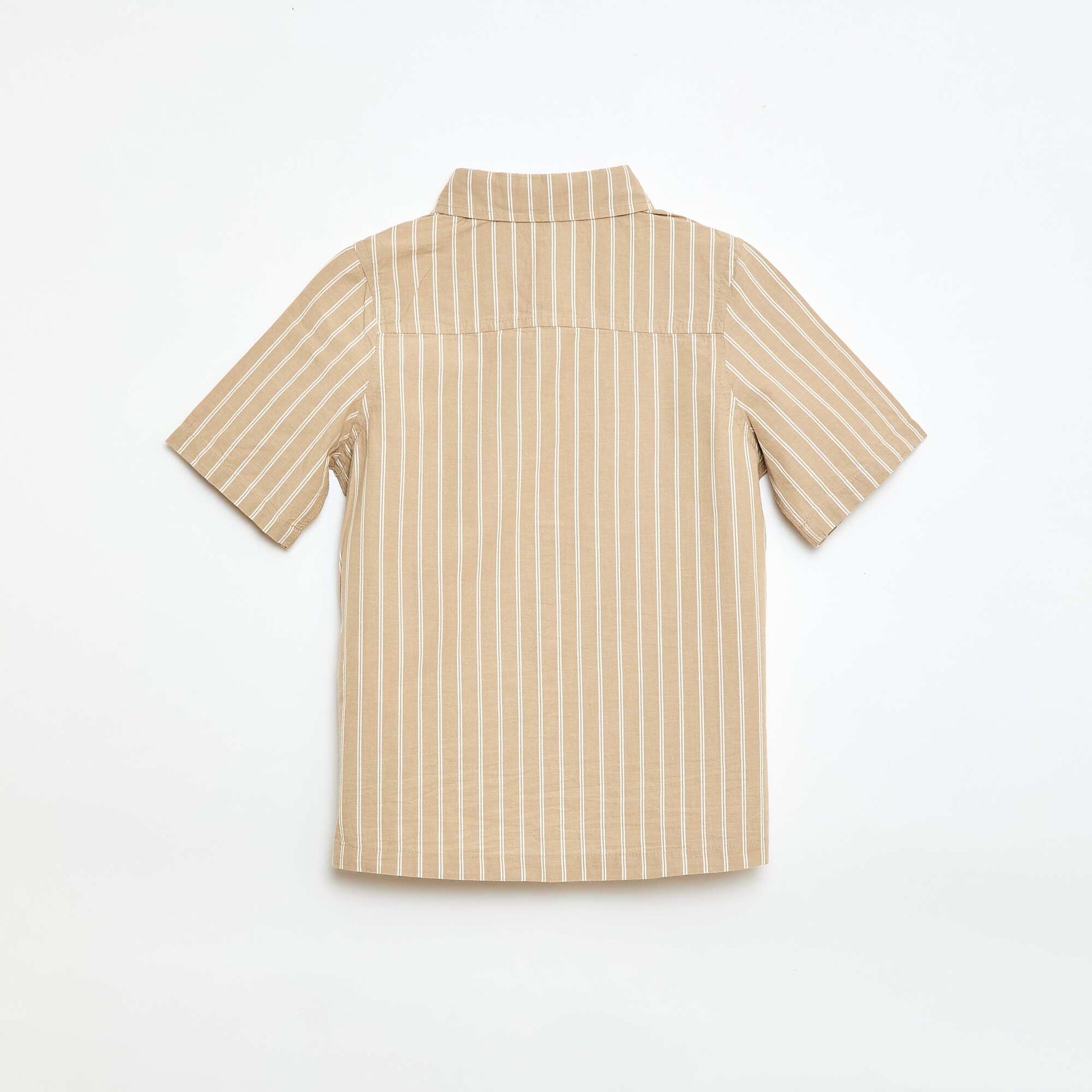 Chemise à rayures manches courtes en coton BEIGE