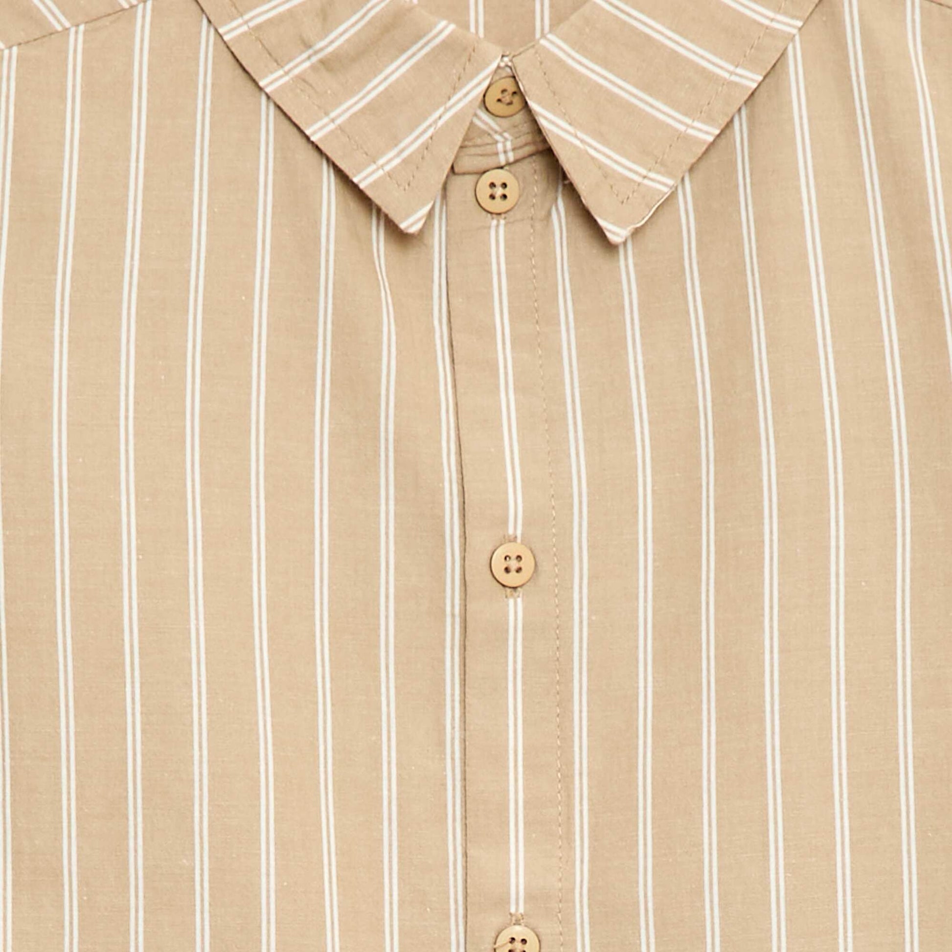 Chemise à rayures manches courtes en coton BEIGE