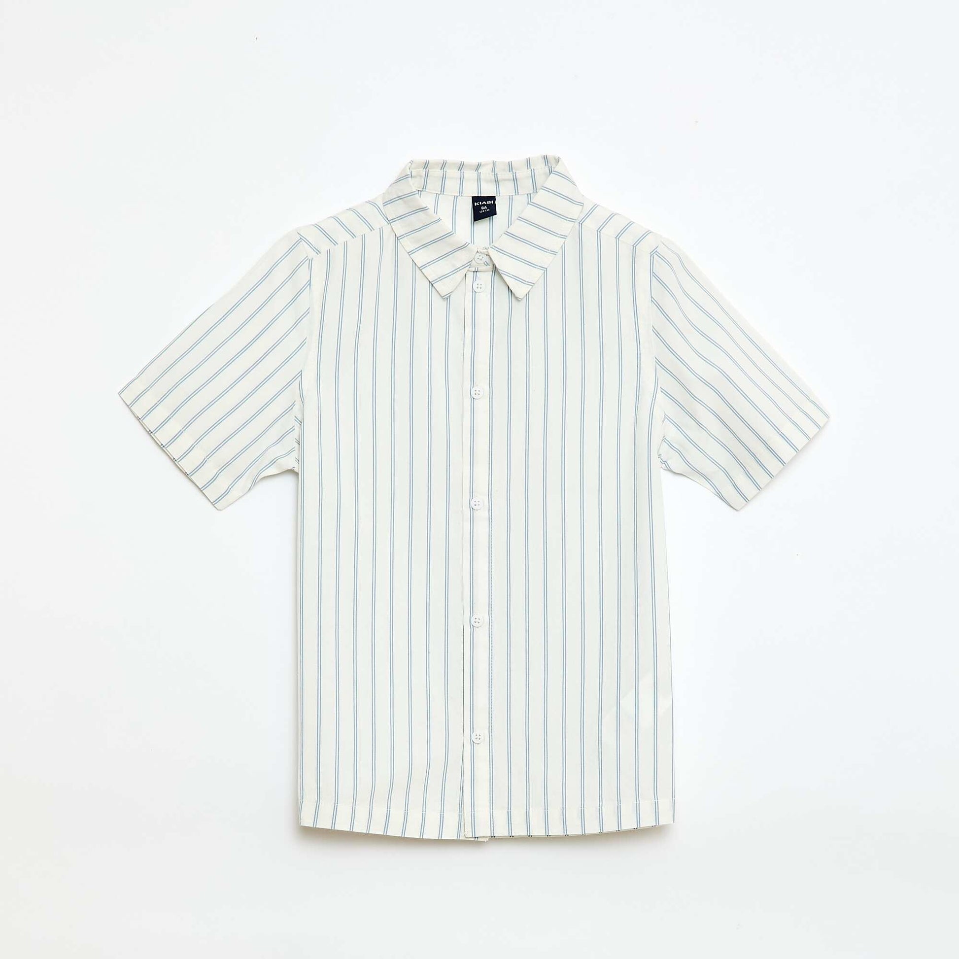 Chemise à rayures manches courtes en coton BEIGE