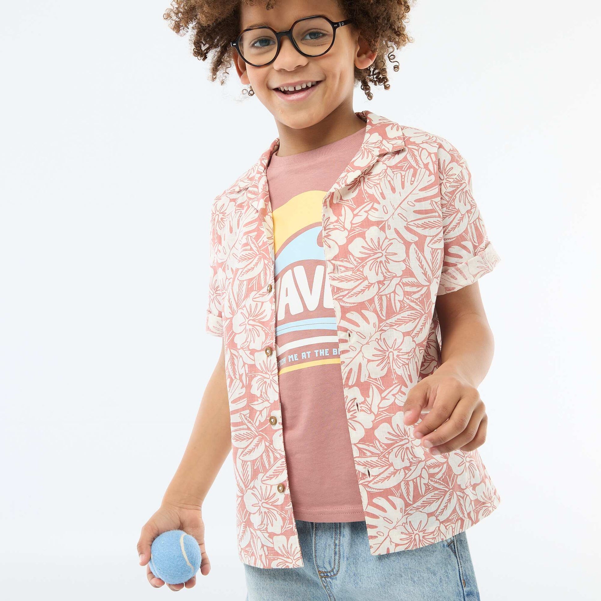 Chemise regular manches courtes en coton ROUGE