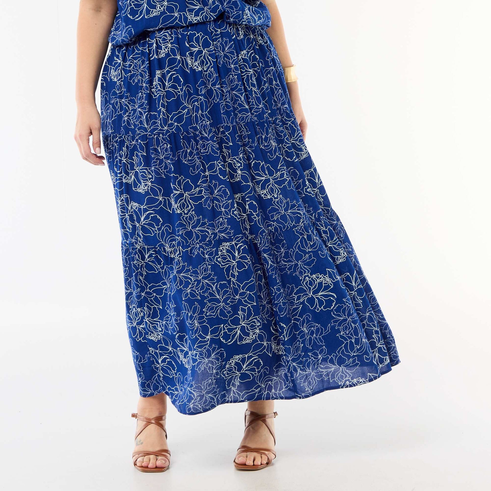 Jupe midi en matière crépon BLEU