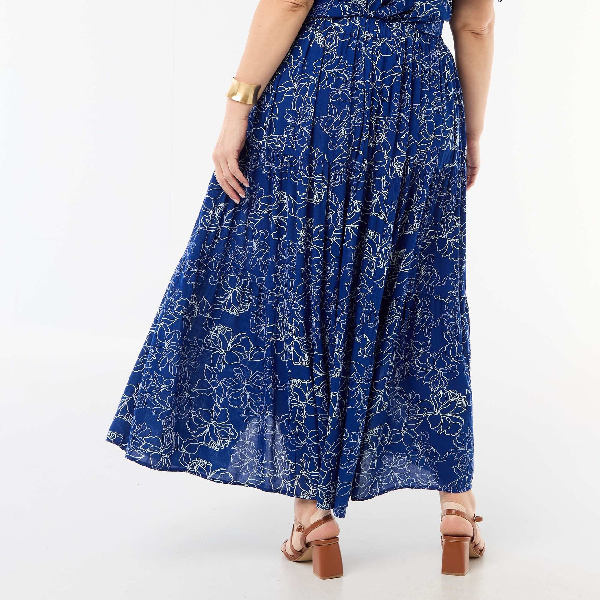Jupe midi en matière crépon BLEU