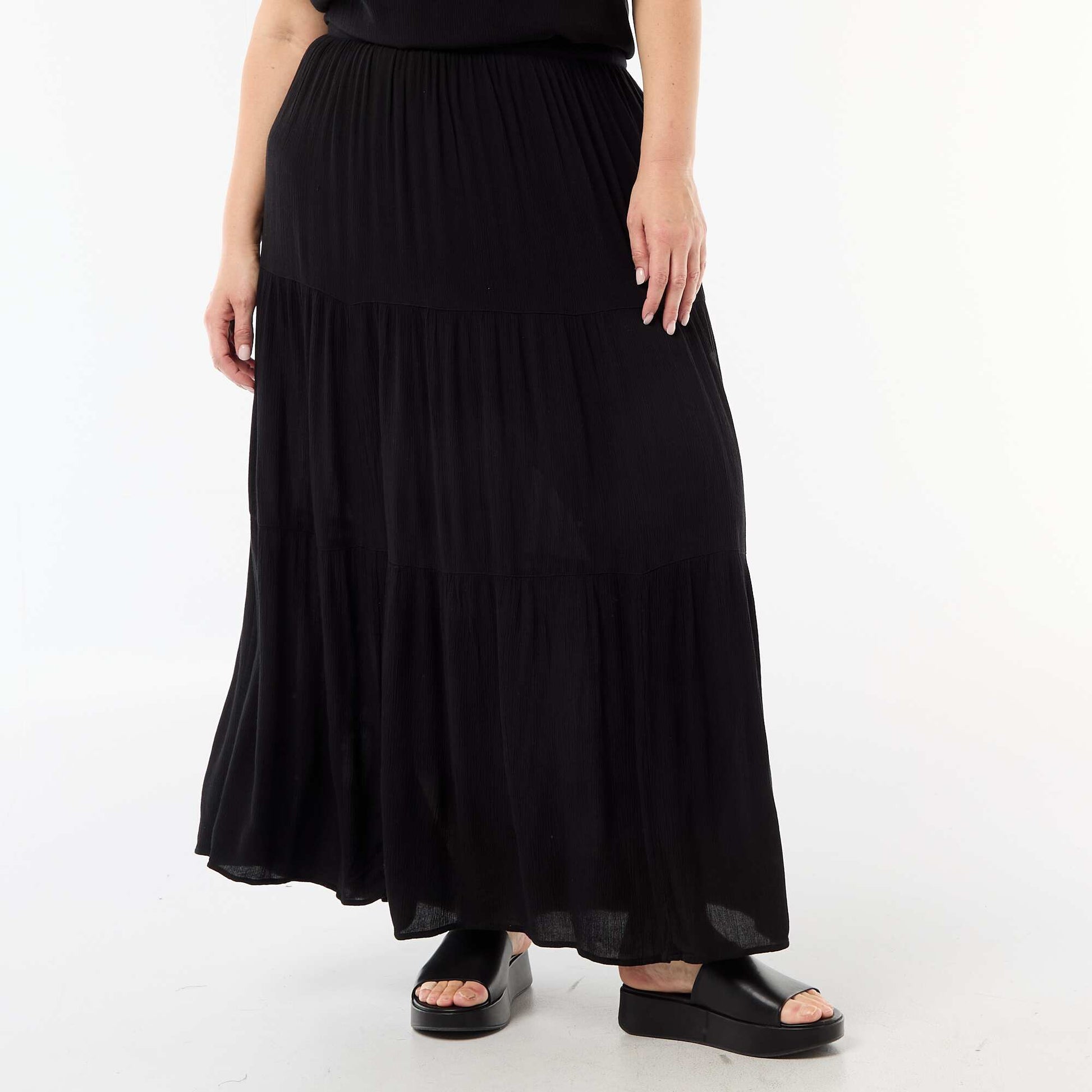 Jupe midi en matière crépon NOIR