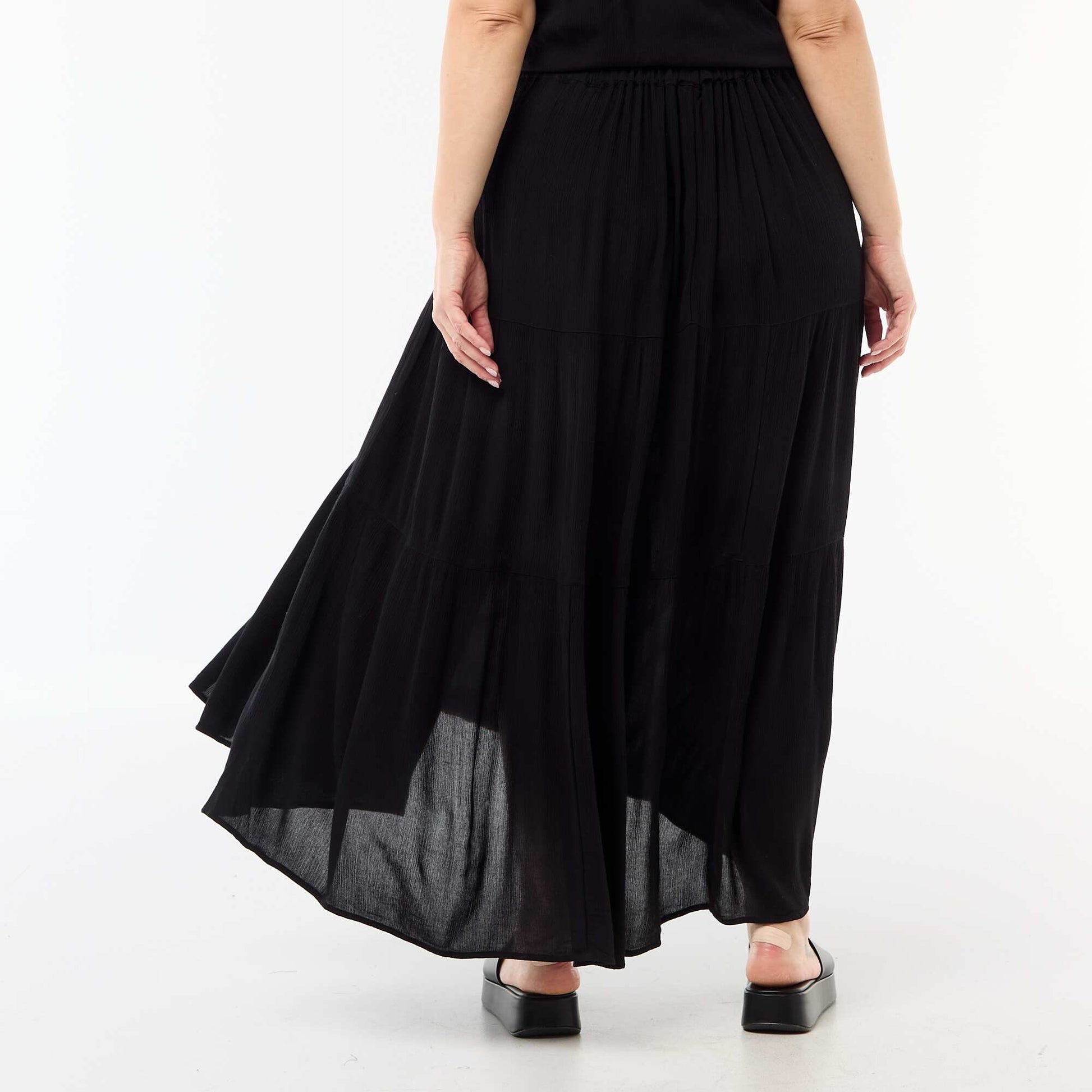 Jupe midi en matière crépon NOIR