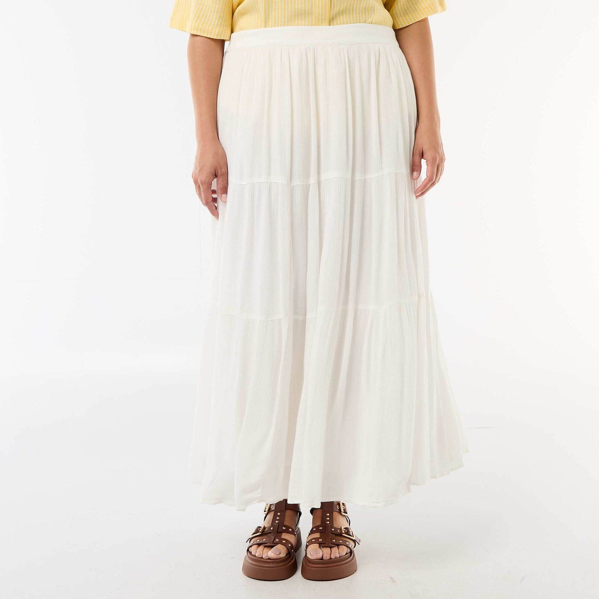 Jupe midi en matière crépon BLANC