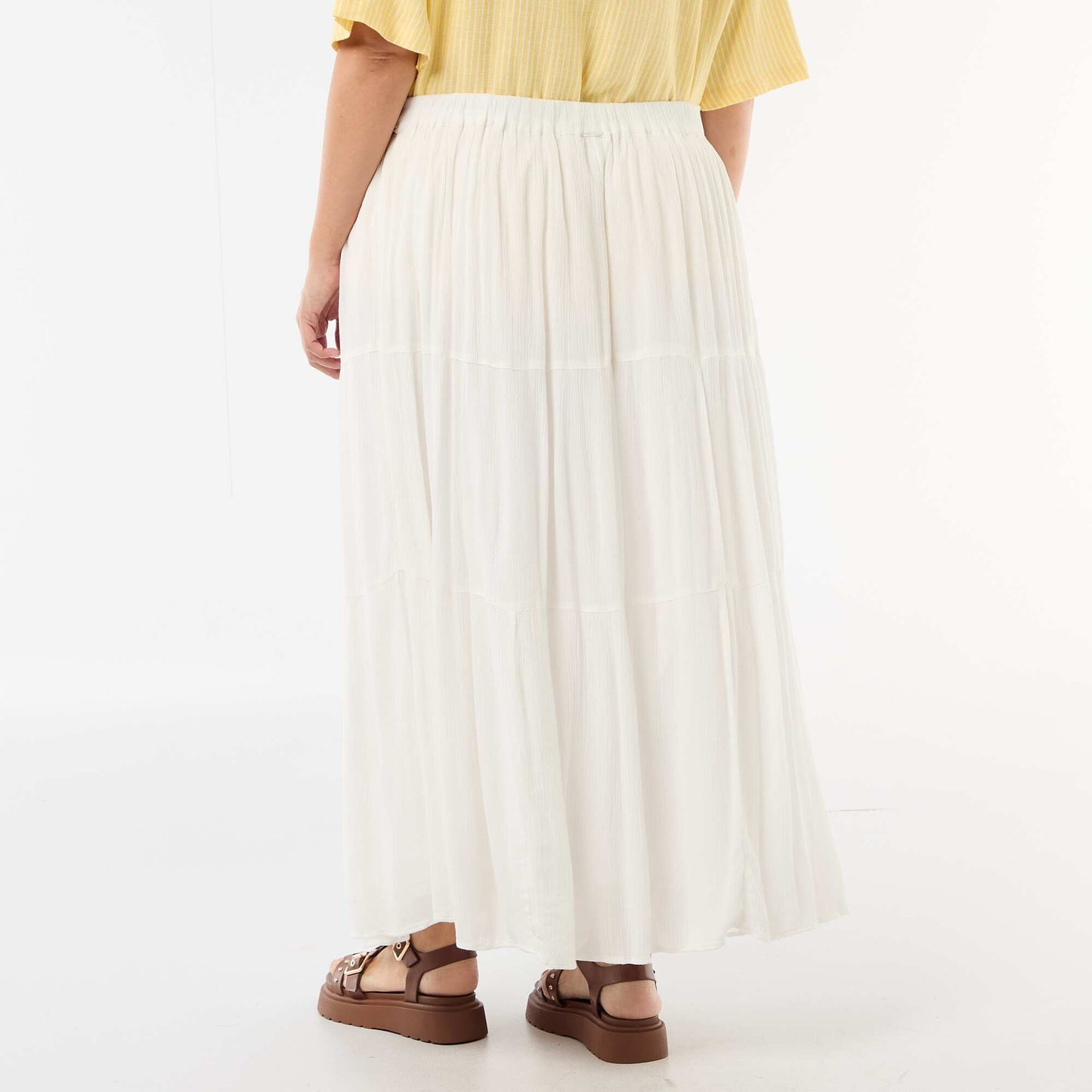 Jupe midi en matière crépon BLANC
