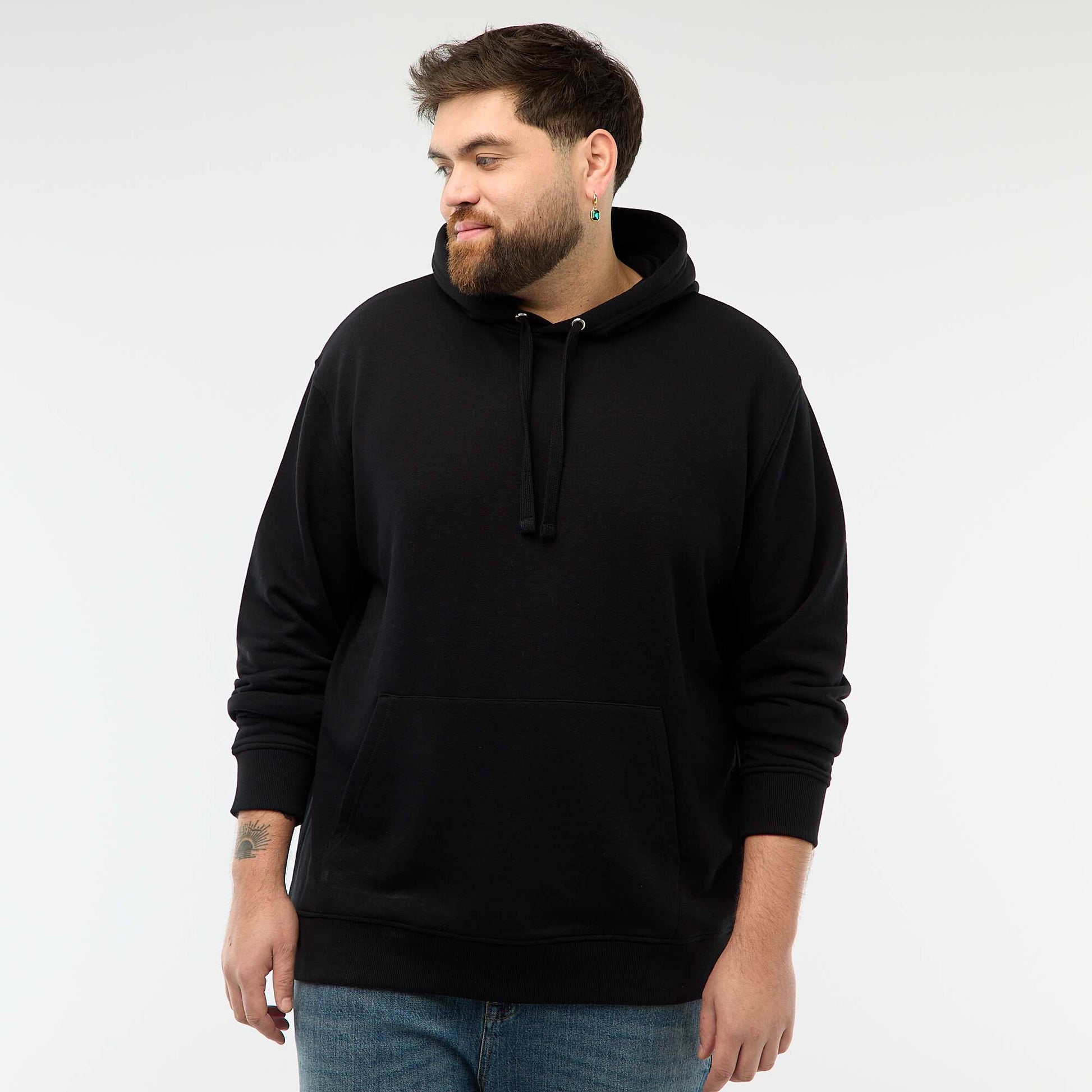 Sweat uni à capuche en french terry NOIR