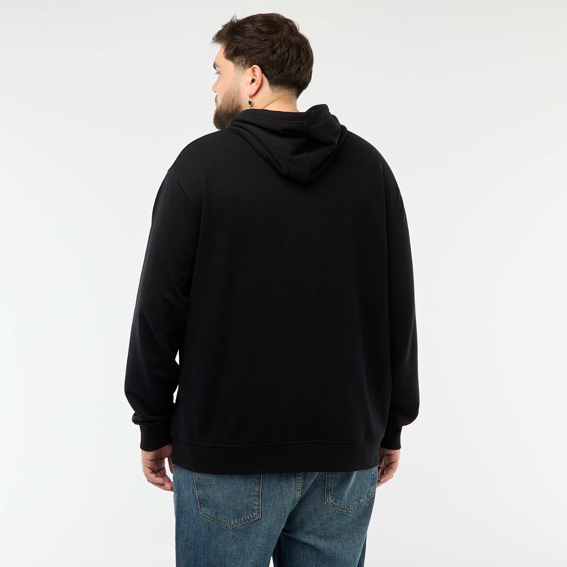 Sweat uni à capuche en french terry NOIR