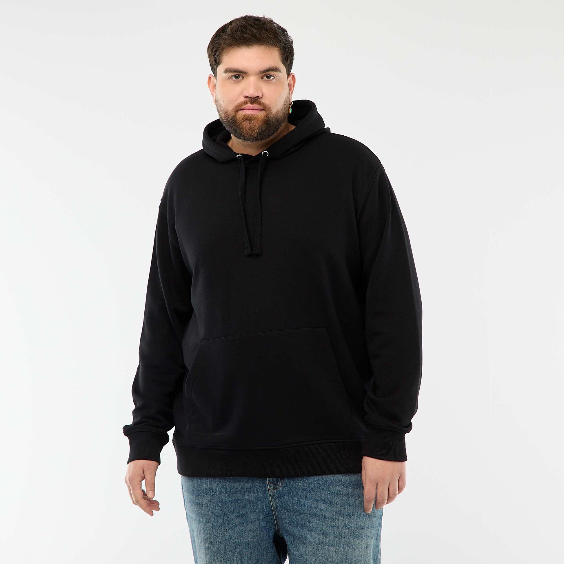 Sweat uni à capuche en french terry NOIR