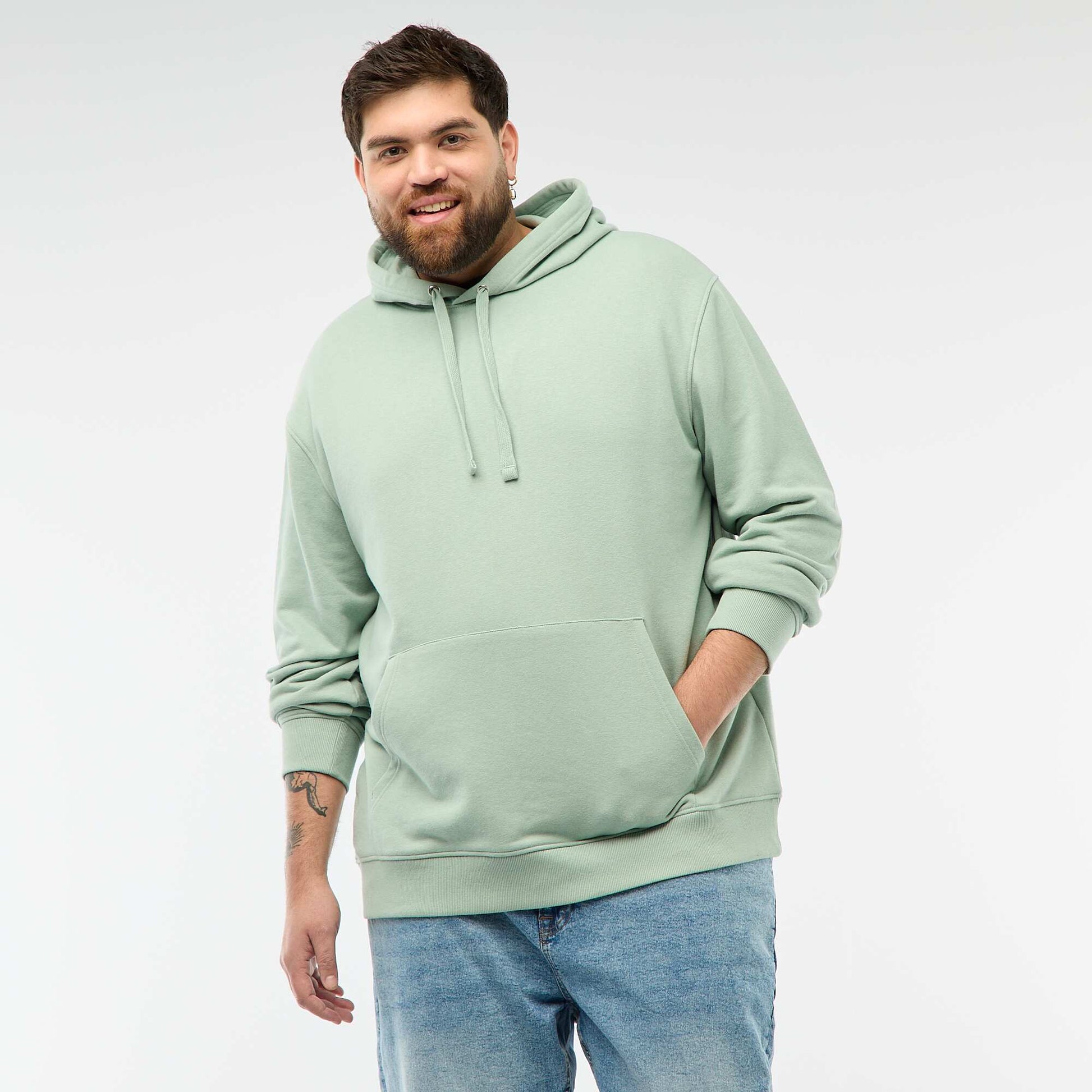 Sweat uni à capuche en french terry VERT